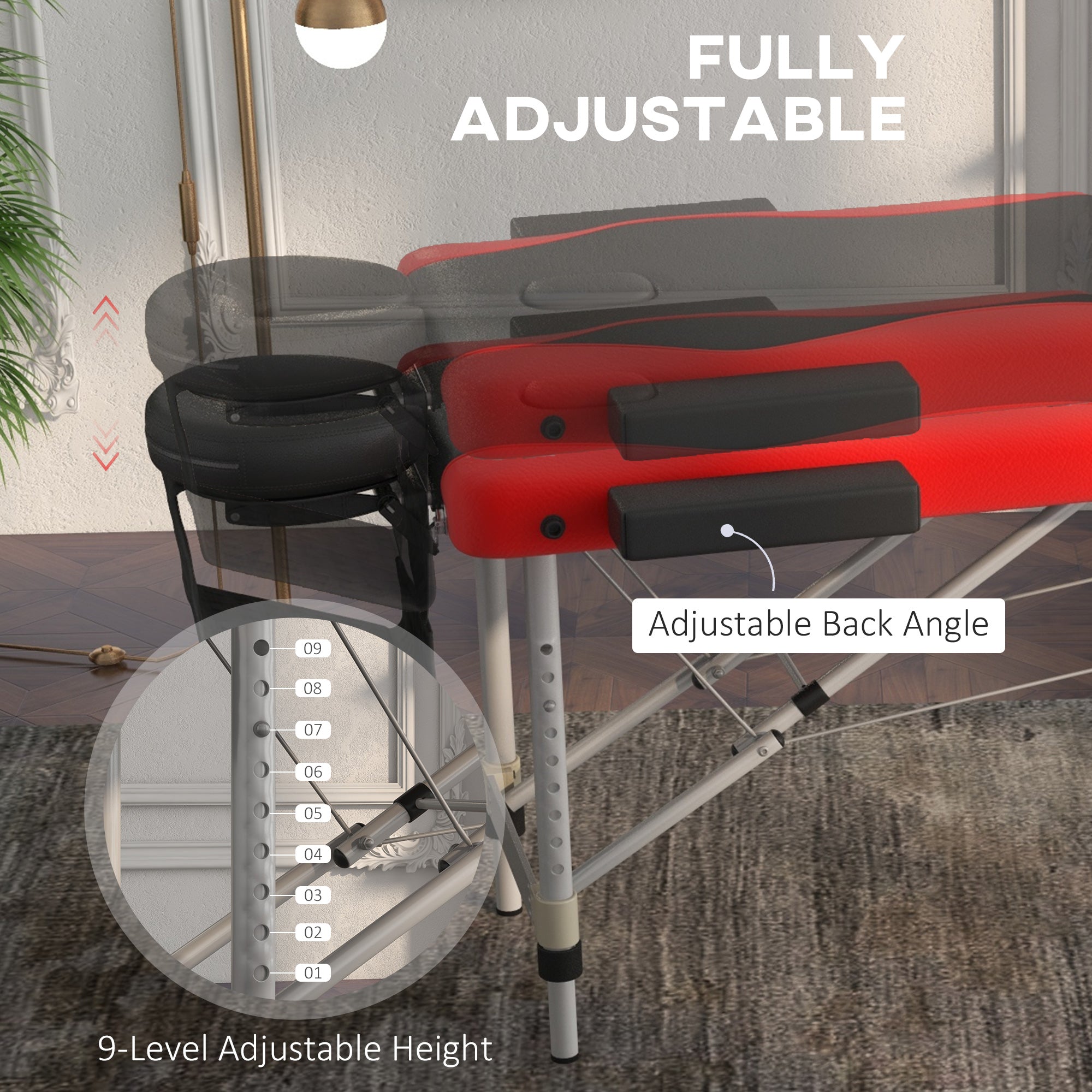 HOMCOM Foldable Massage Table Professional Salon SPA Facial Couch Bed Black and Red - North Peak Garden Furniture
