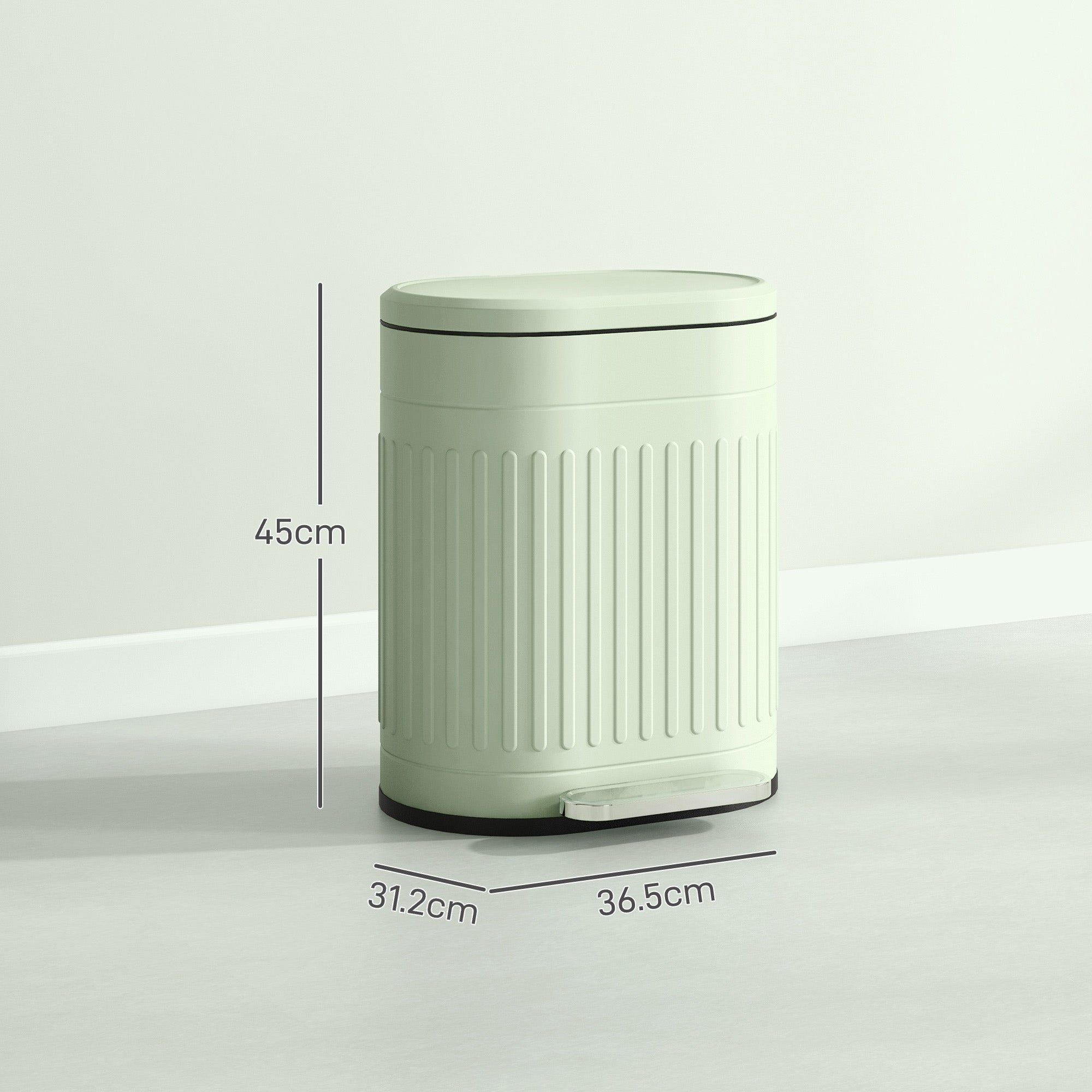 HOMCOM 20 Litre Pedal Bin, Fingerprint Proof Kitchen Bin with Soft-close Lid, Metal Rubbish Bin with Foot Pedal and Removable Inner Bucket, Light Green