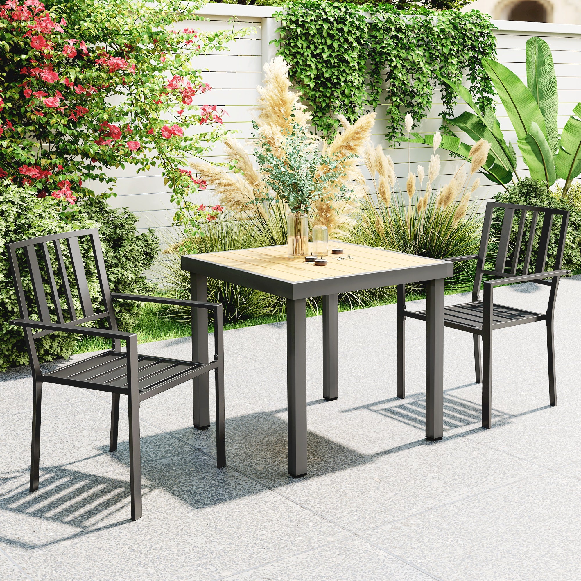 Outsunny Set of Two Minimal Metal Garden Chairs - Black - North Peak Garden Furniture
