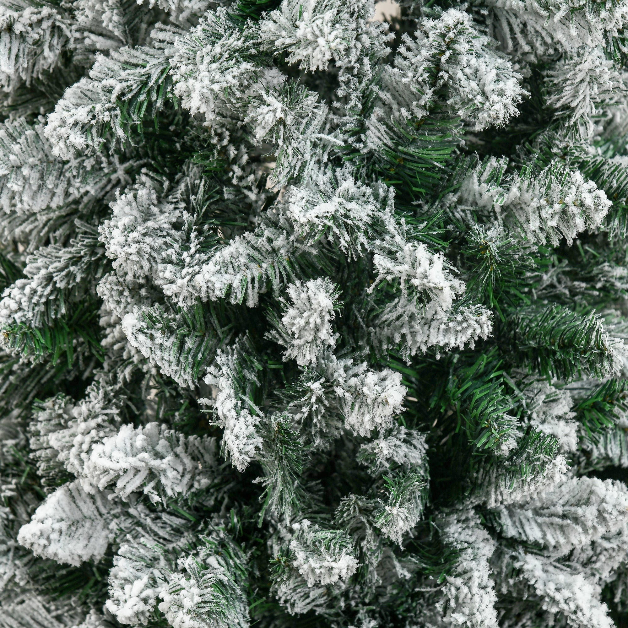 HOMCOM 6 Ft Snow Flocked Artificial Christmas Tree, Xmas Pencil Tree with Realistic Branches, Auto Open, Pinewood Base, Green - North Peak Garden Furniture