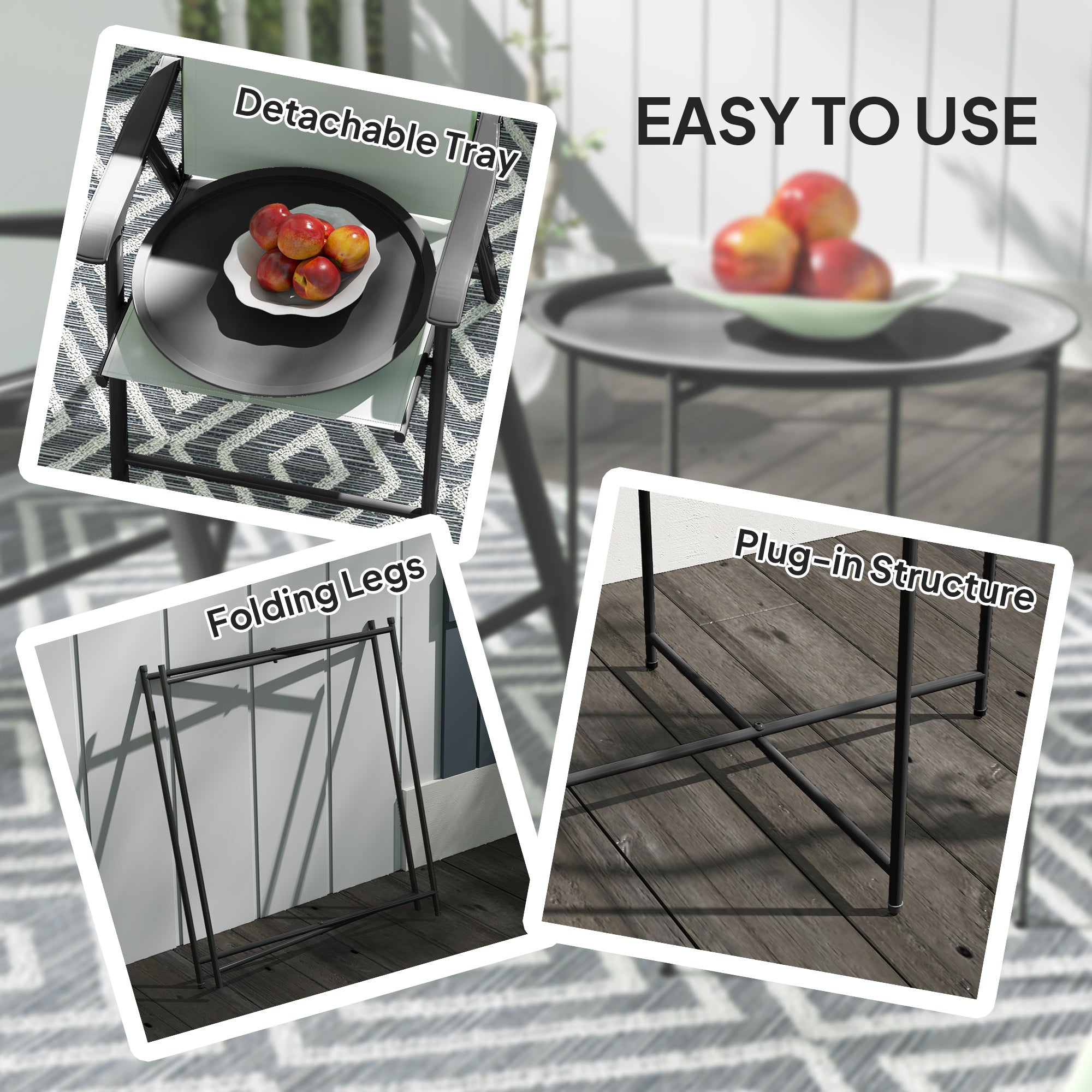 Outsunny Steel Removable Tray Top Garden Table - Black