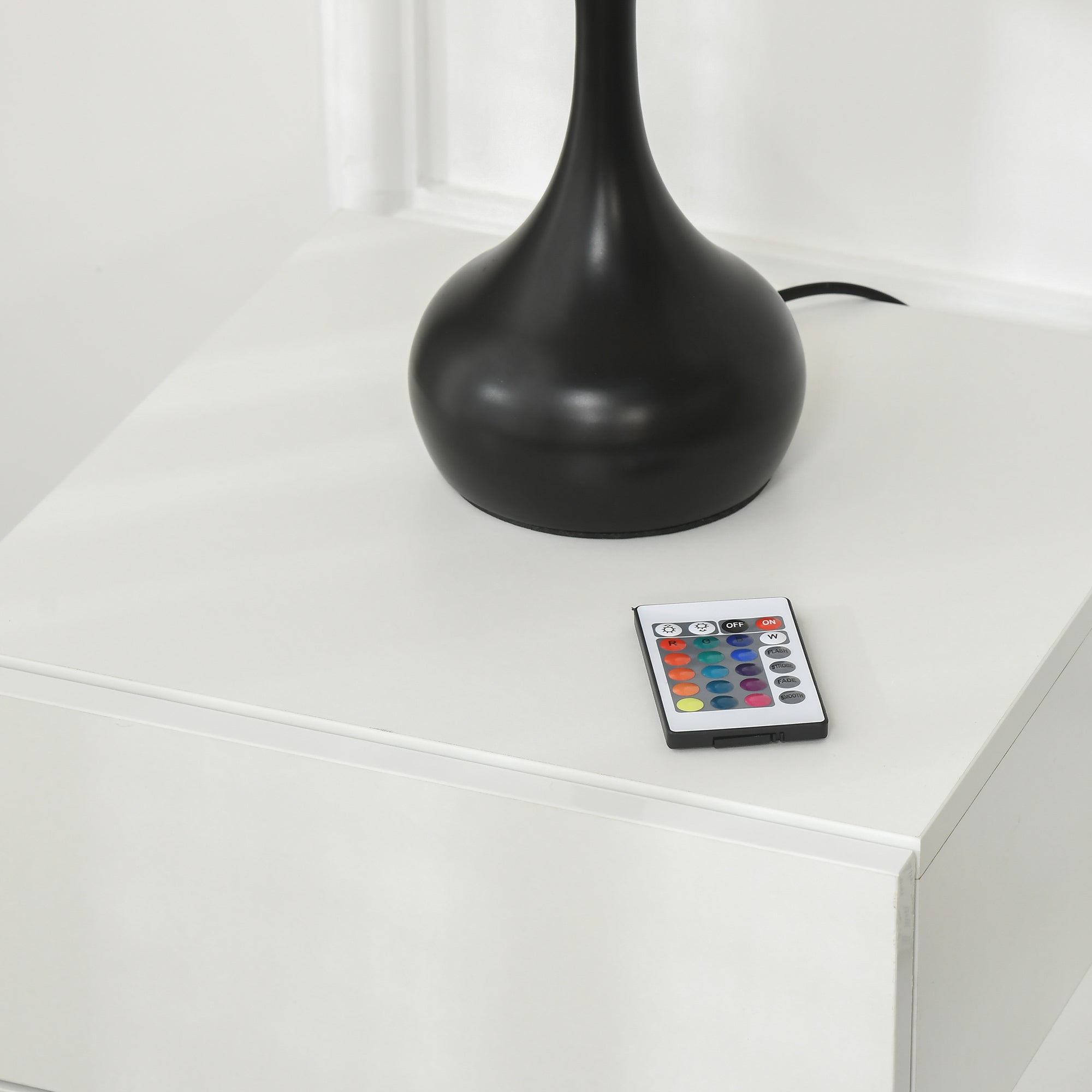 HOMCOM High Gloss Front Bedside Table with Drawers Nightstand with RGB LED Light and Remote for Bedroom Living Room White - North Peak Garden Furniture