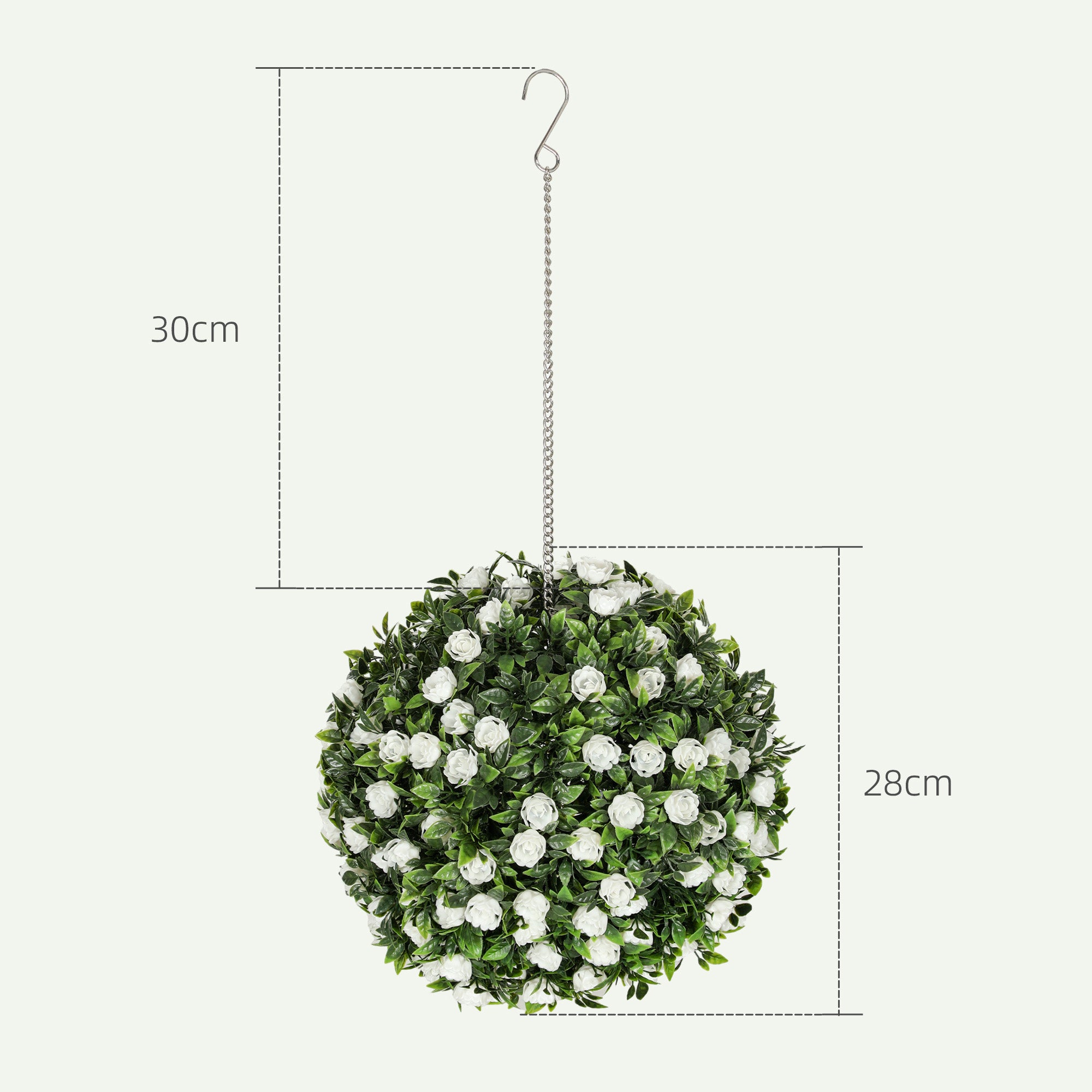 HOMCOM Set of 2 Decorative Artificial Plants, UV-protected Artificial Plant Topiary Rose Balls, Fake Plants for Home Indoor outdoor Decor, 28cm, White