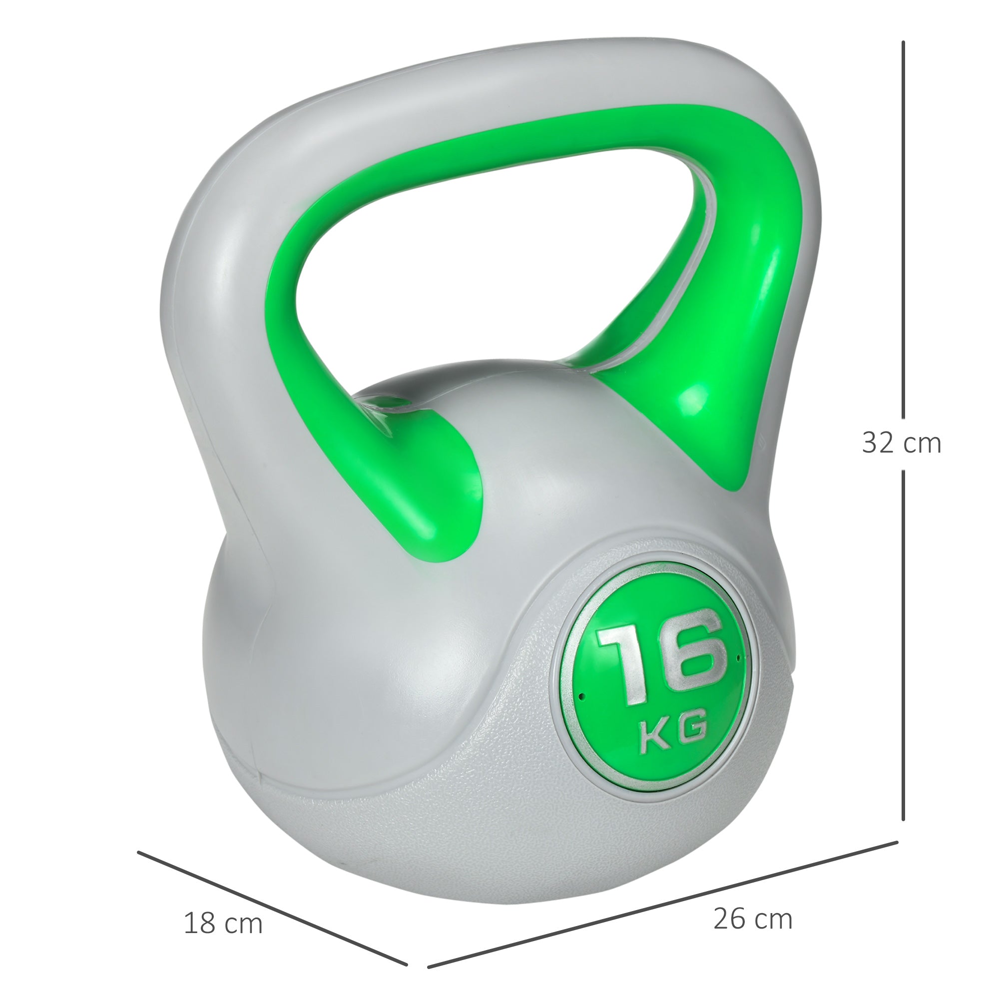 SPORTNOW Kettlebell, 16kg Kettle Bells with Handle for Home Gym Weight Lifting and Strength Training, Green and Grey - North Peak Garden Furniture