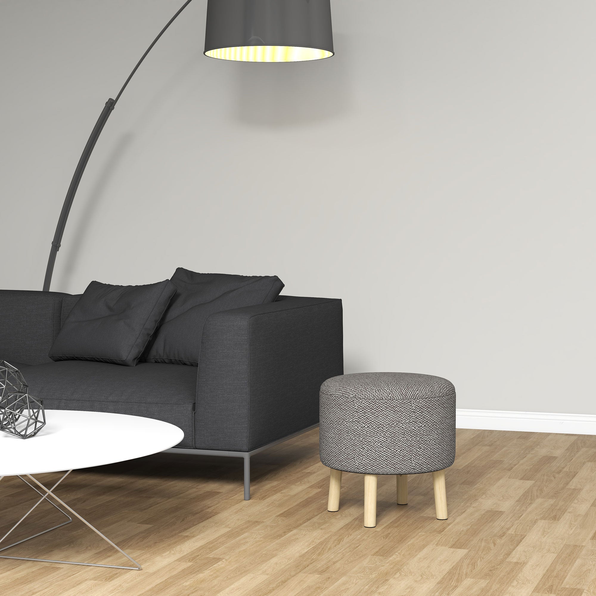 HOMCOM Round Linen-Look Storage Ottoman - Light Grey - North Peak Garden Furniture
