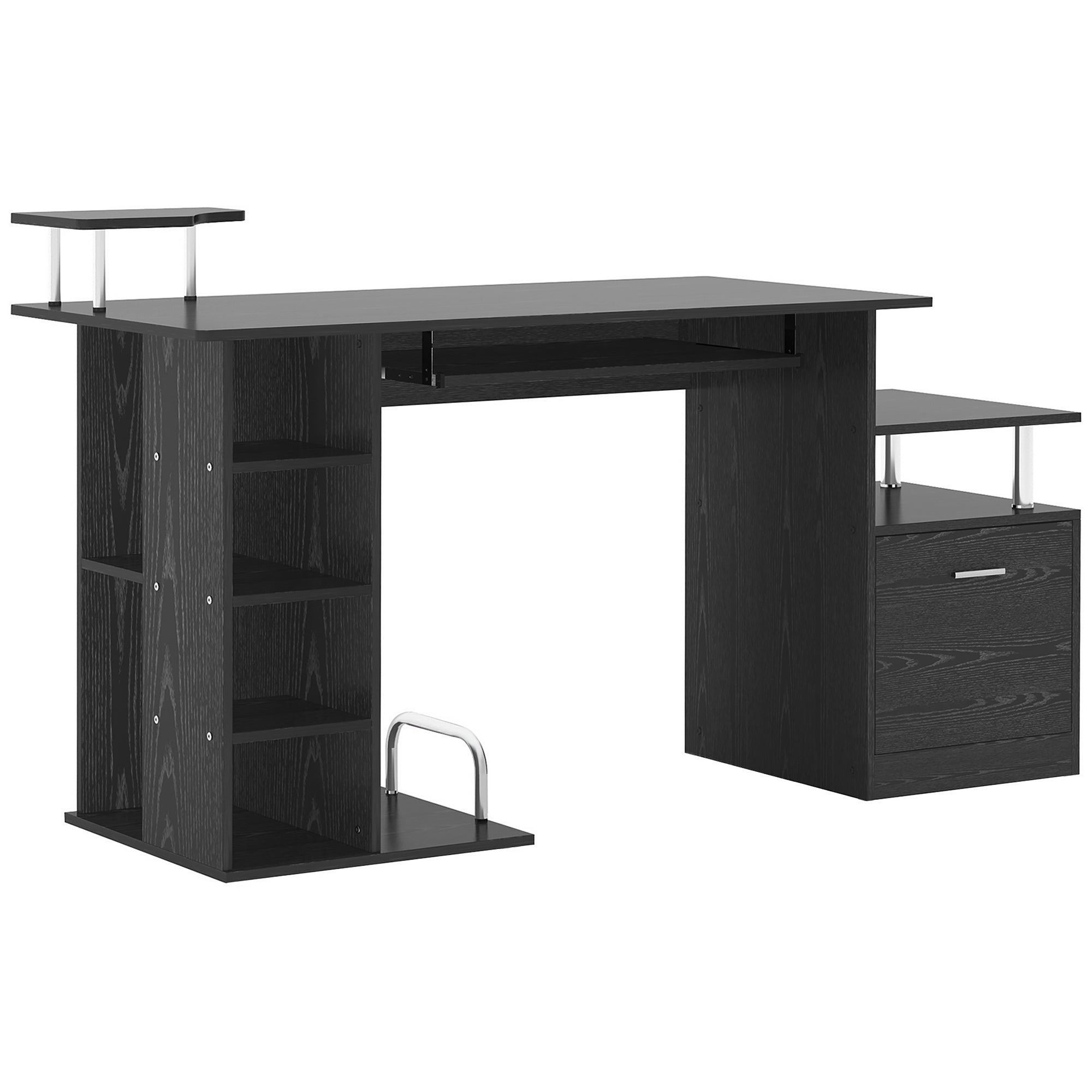 HOMCOM Computer Desk PC Workstation with Drawer Shelves CPU Storage Rack Home Office Furniture 152 x 60 x 88cm (BLACK) - North Peak Garden Furniture