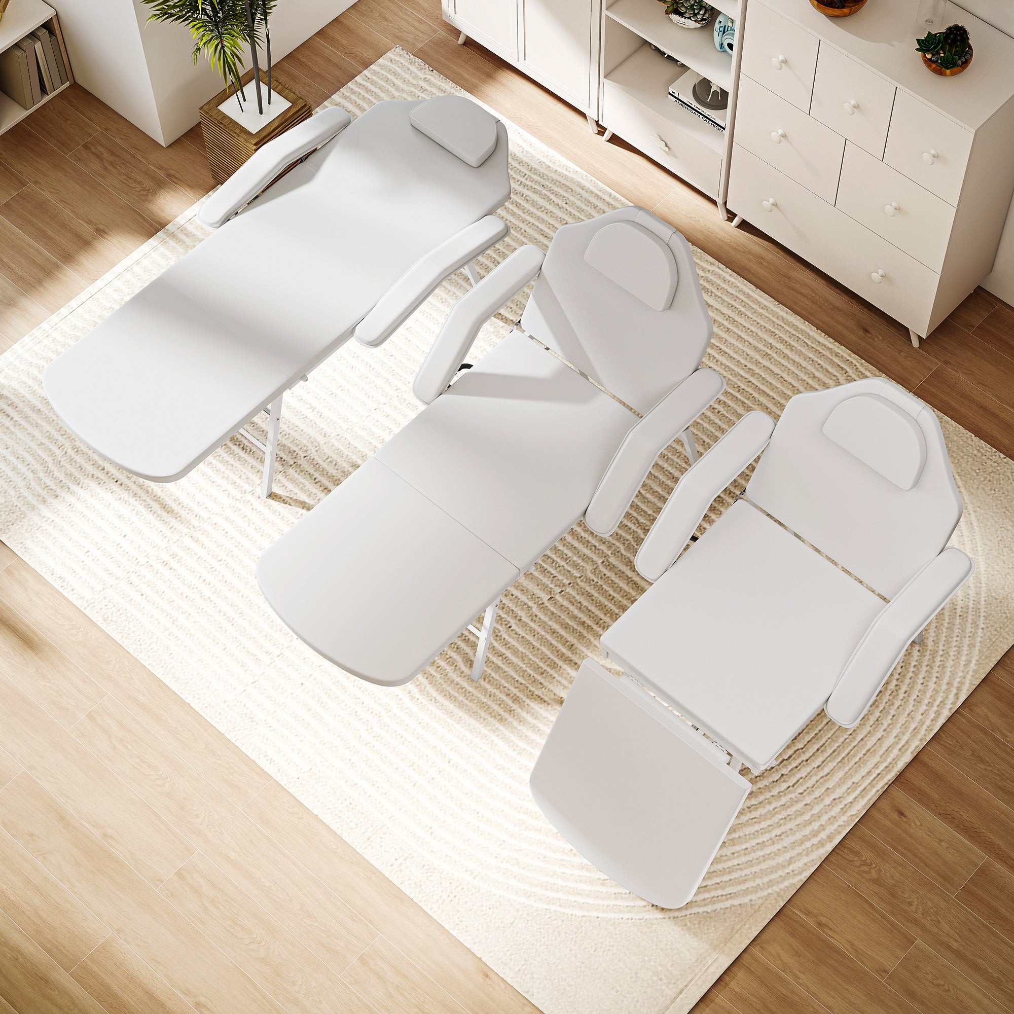 HOMCOM Portable Massage Table, 3 Section Adjustable Beauty Bed, Foldable Massage Bed with Face Hole, Recliner Chair with Removable Headrest and Armrests for Spa, Lash, Tattoo, White