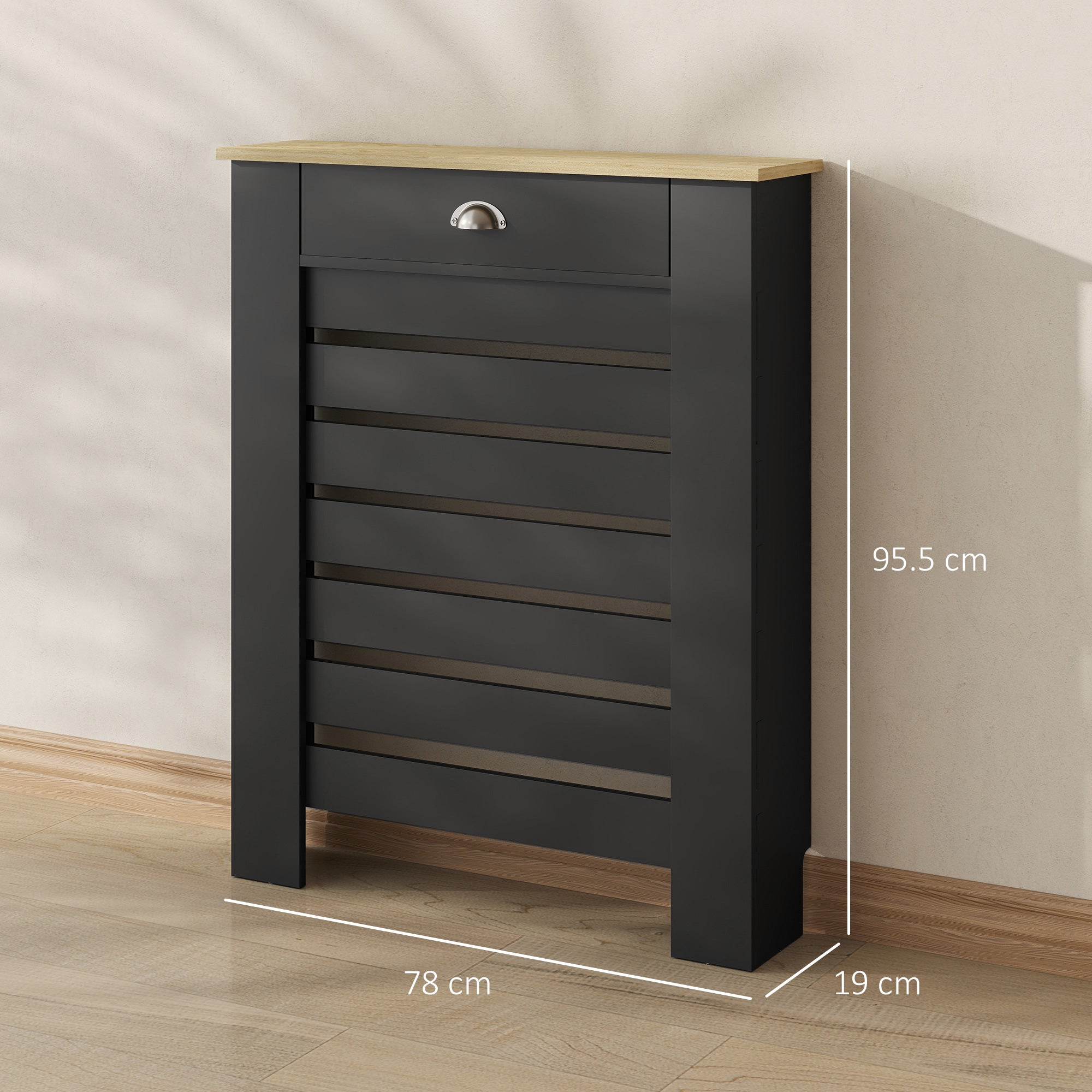 HOMCOM 95.5H x 78Wcm Radiator Cover, with Drawer - Black