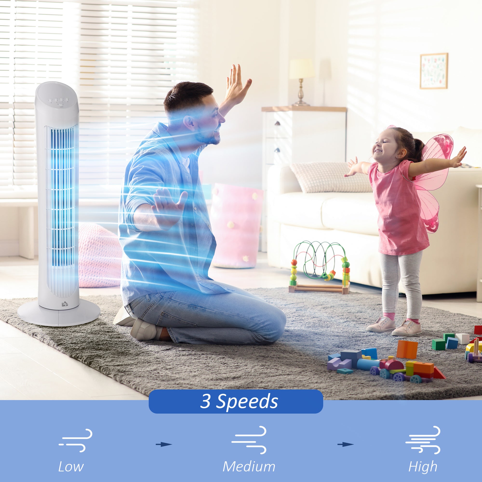 HOMCOM Tower Fan for Bedroom Cooling, 30 Inch Electric 70° Oscillating Fan with 3 Speed Settings, Standing Floor Fan for Home Office Indoor, White - North Peak Garden Furniture