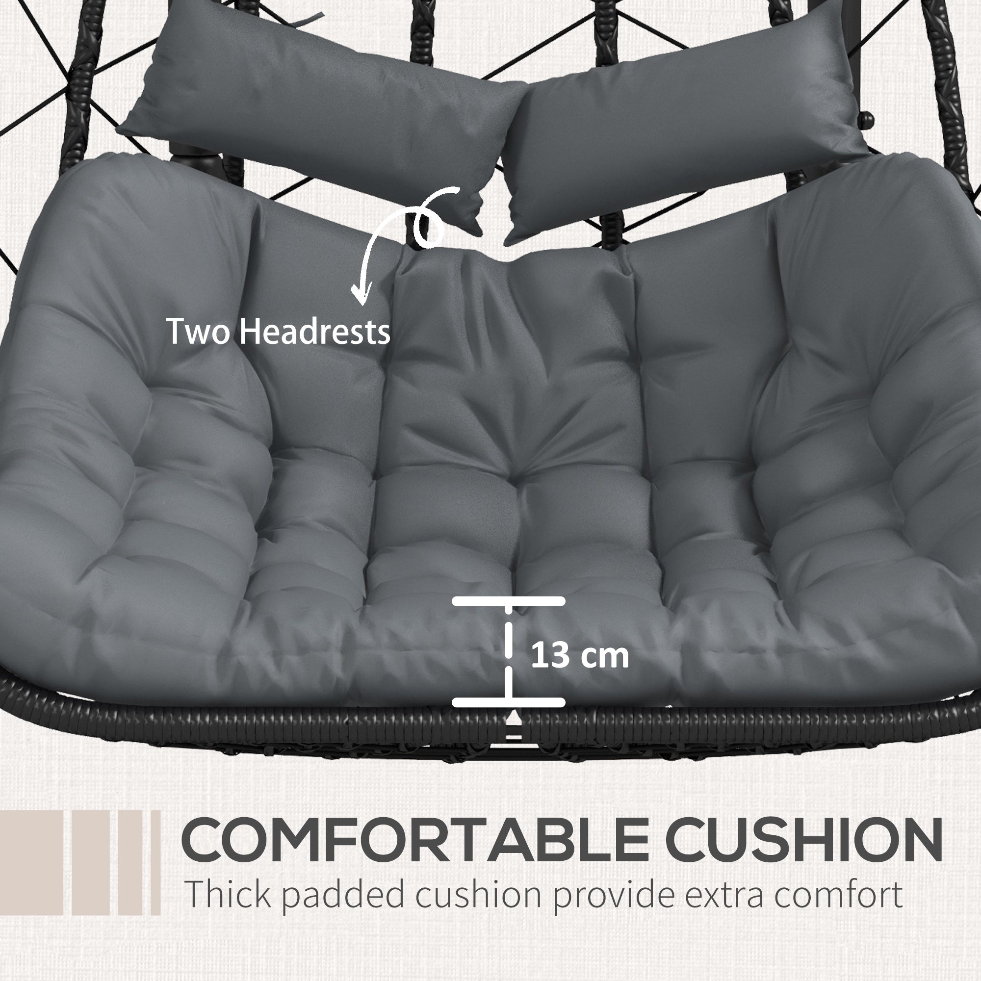 Outsunny Two-Seater Steel Frame Hanging Egg Chair - Black - North Peak Garden Furniture