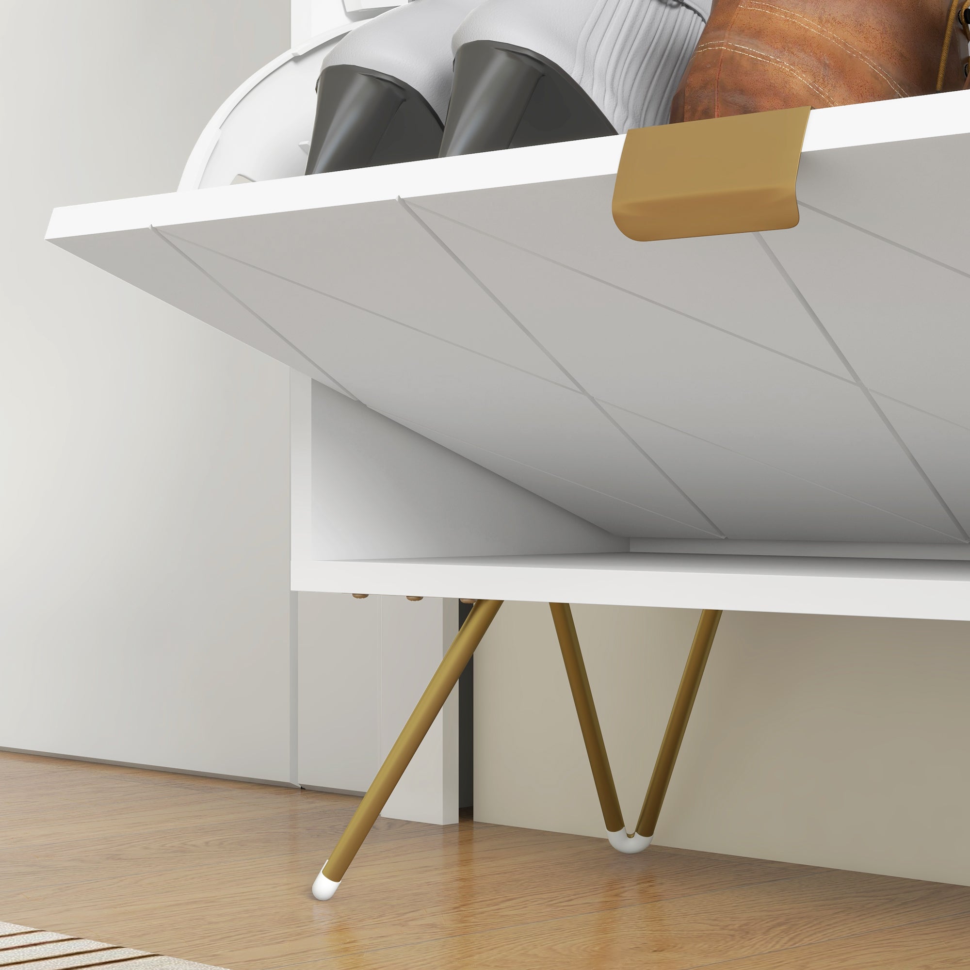 HOMCOM Two Flip Drawer Narrow Shoe Cabinet - White - North Peak Garden Furniture