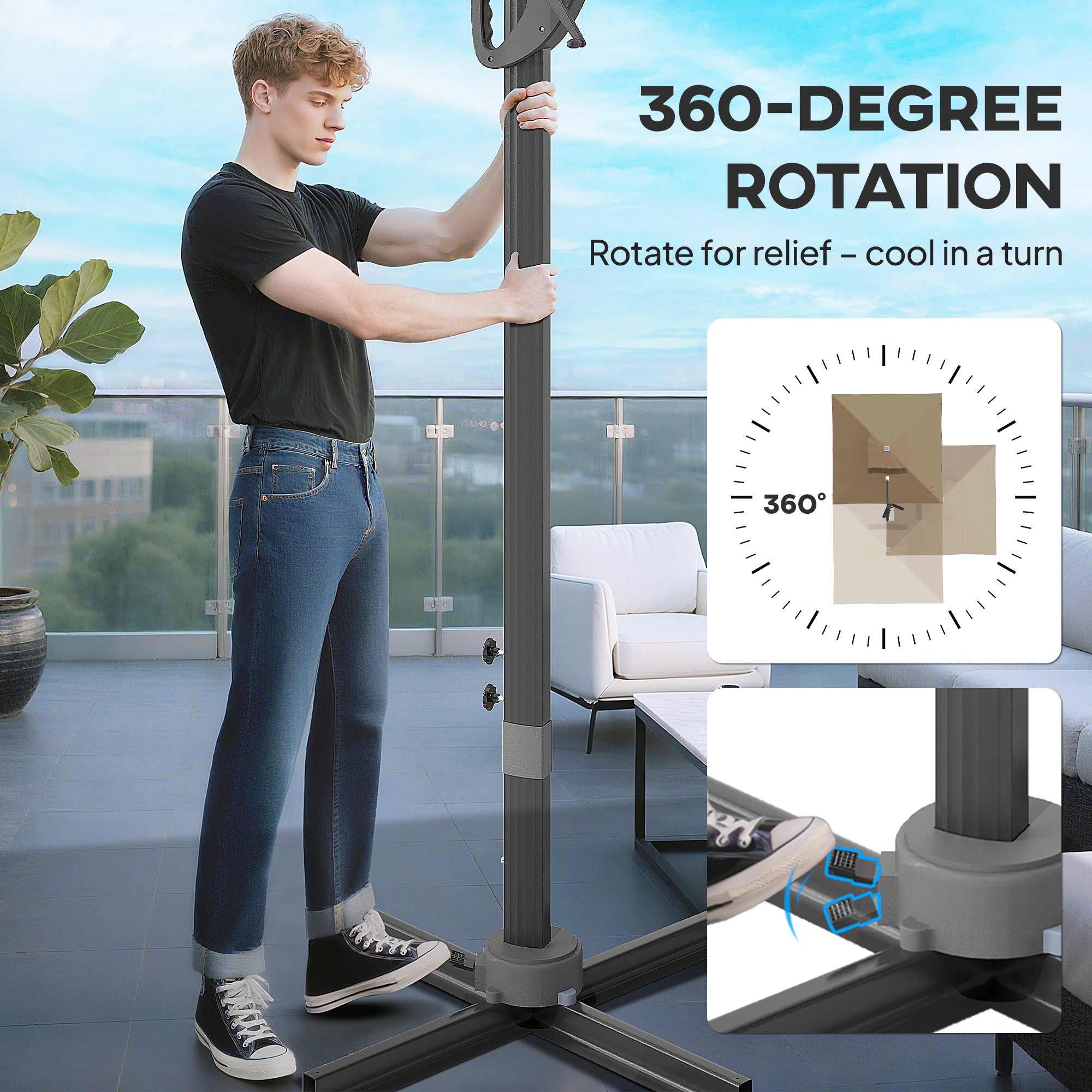 Outsunny Multi-Angle LED Light Parasol Umbrella - Khaki