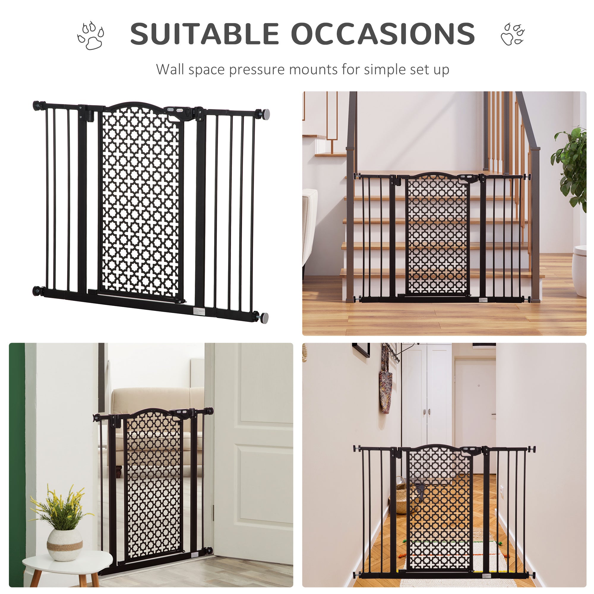 PawHut 74-105cm Pet Safety Gate Stair Barrier, with Auto Close, Double Locking - Black - North Peak Garden Furniture