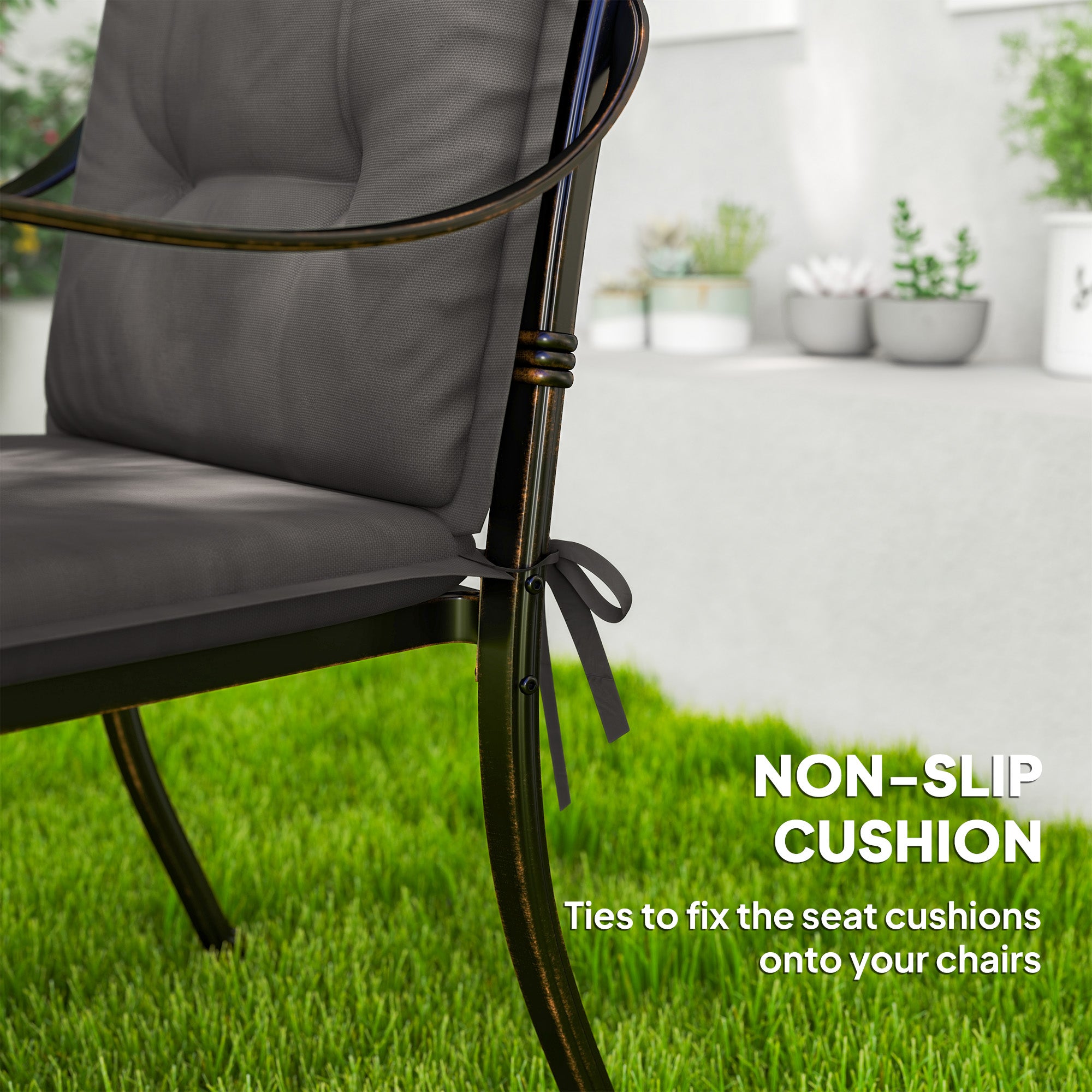 Outsunny Set of Four Padded Garden Seat Cushions - Charcoal Grey - North Peak Garden Furniture