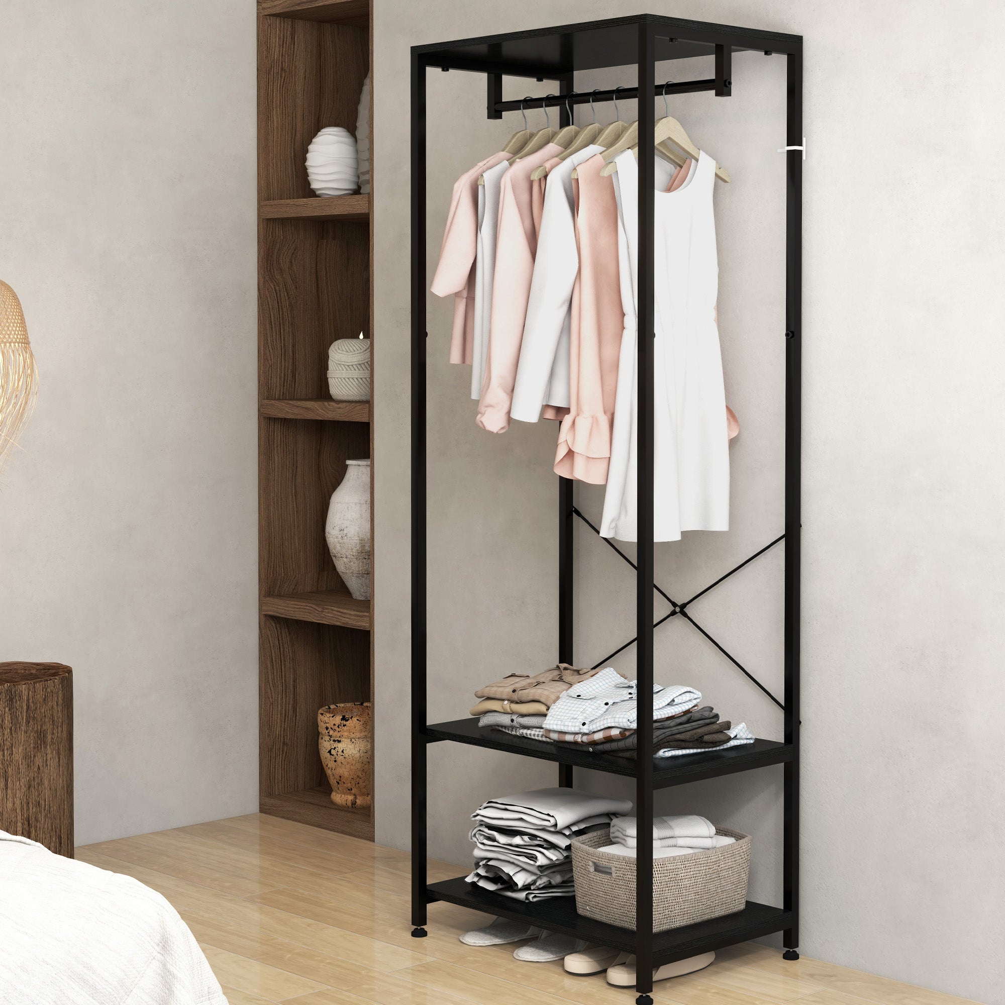 HOMCOM Hallway Coat Rack and Shoe Bench Tree - Black - North Peak Garden Furniture