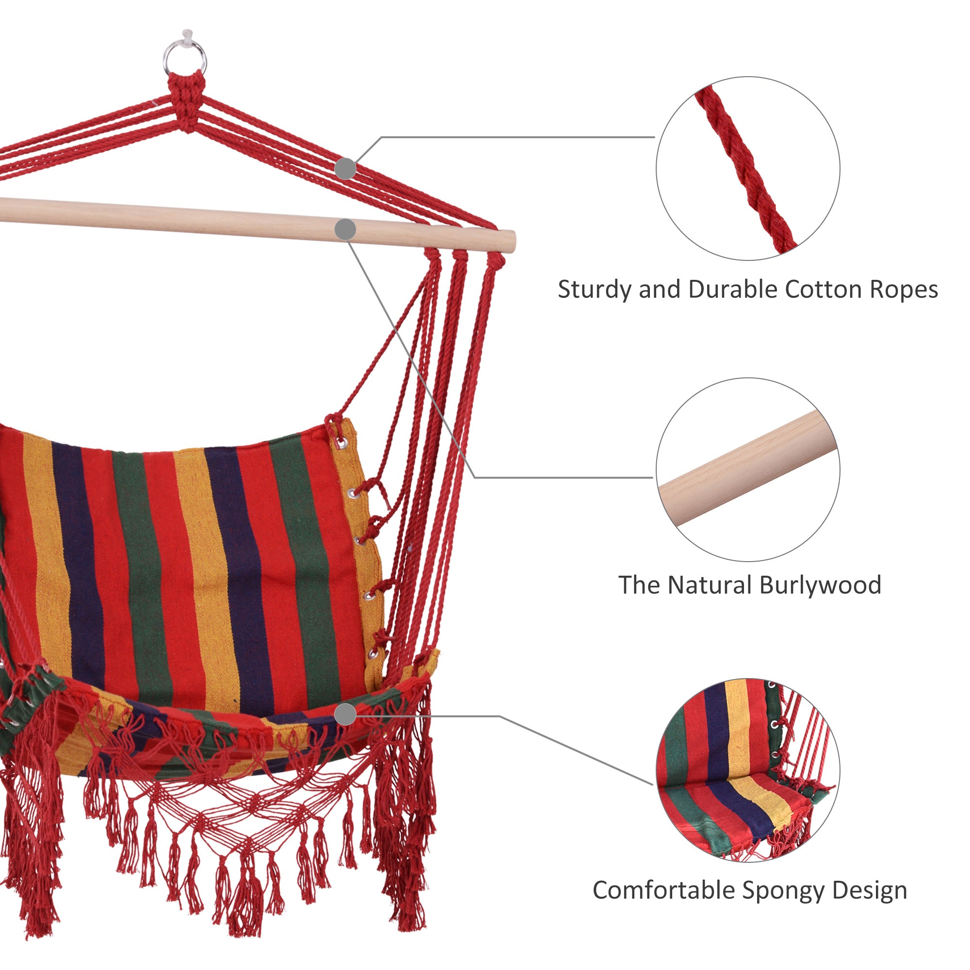 Outsunny Hammock Chair Swing Colourful Striped Tree Hanging Seat Porch Indoor Outdoor Fabric Garden Furniture - North Peak Garden Furniture