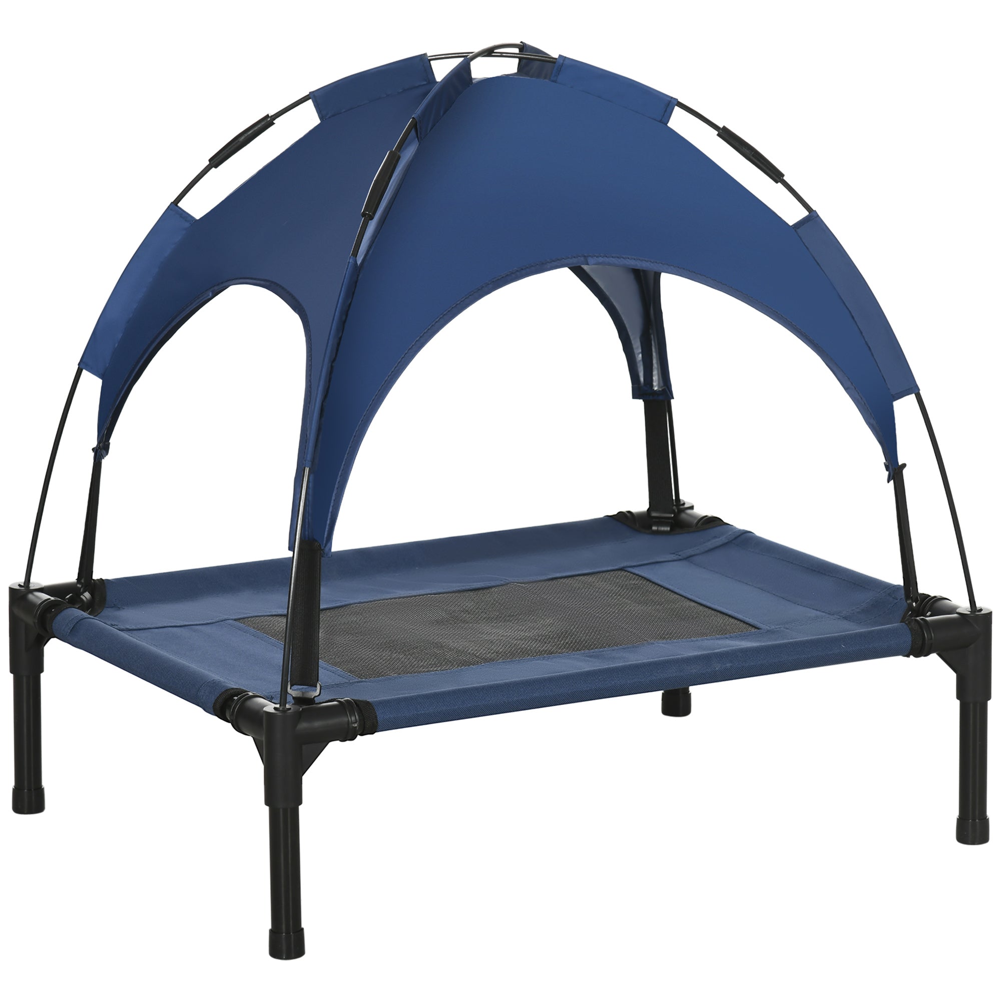 PawHut Raised Dog Bed Waterproof Elevated Pet Cot with Breathable Mesh UV Protection Canopy Blue, for Small Dogs, 61 x 46 x 62cm - North Peak Garden Furniture