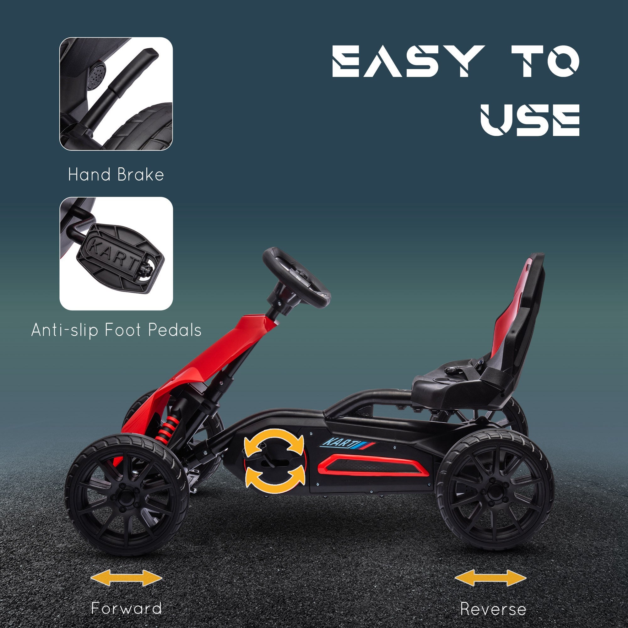 HOMCOM Kids Pedal Go Kart, with Adjustable Seat, EVA Wheels, Seat, Handbrake - Red - North Peak Garden Furniture