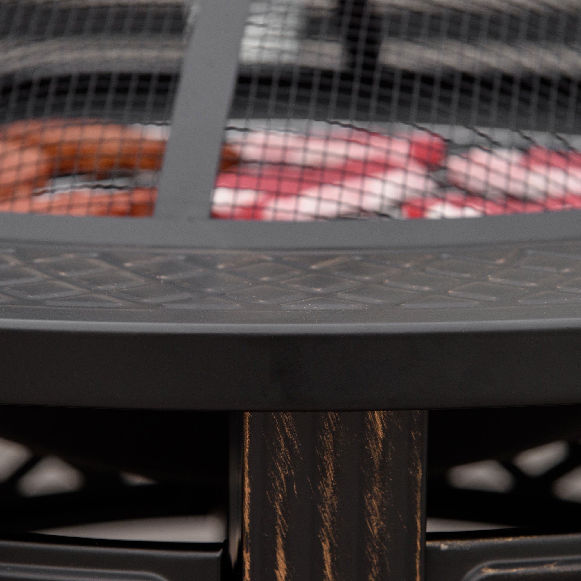 Outsunny Outdoor Fire Pit, Firepit with Grill Net, Mesh Lid, Poker, for Camping, Bonfire, Picnic, Bronze Tone