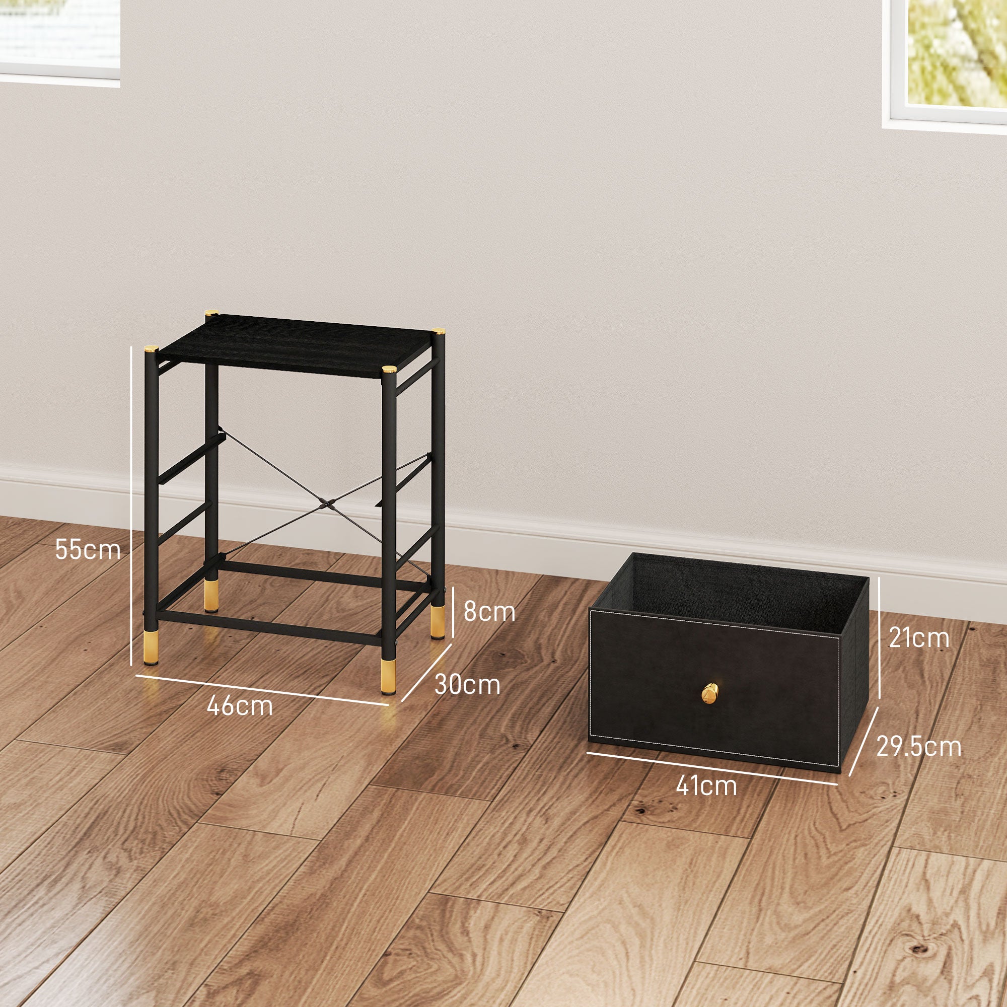 HOMCOM Faux Leather Bedside Table - Black - North Peak Garden Furniture
