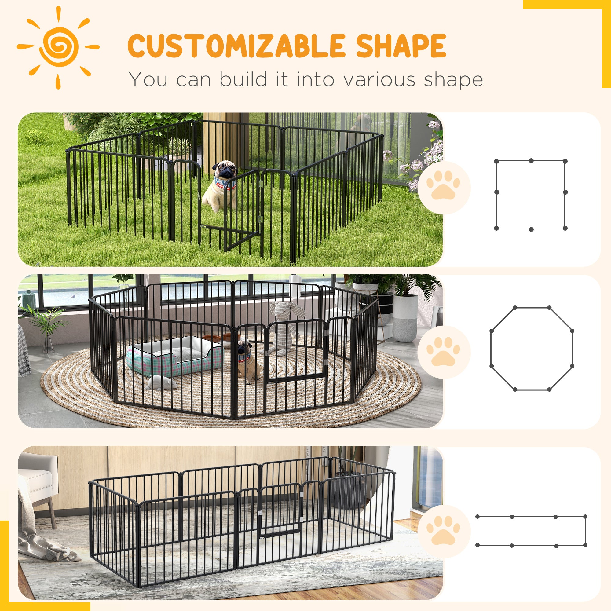 PawHut 60cm 8 Panels Heavy Duty Dog Pen, Pet Playpen for Indoors, Outdoors, Small Dogs - North Peak Garden Furniture