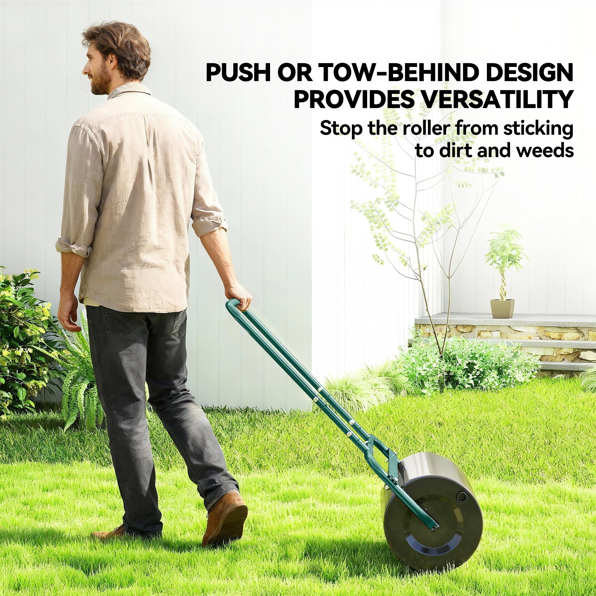 Outsunny 38L Fillable Cylinder Steel Lawn Roller - Dark Green