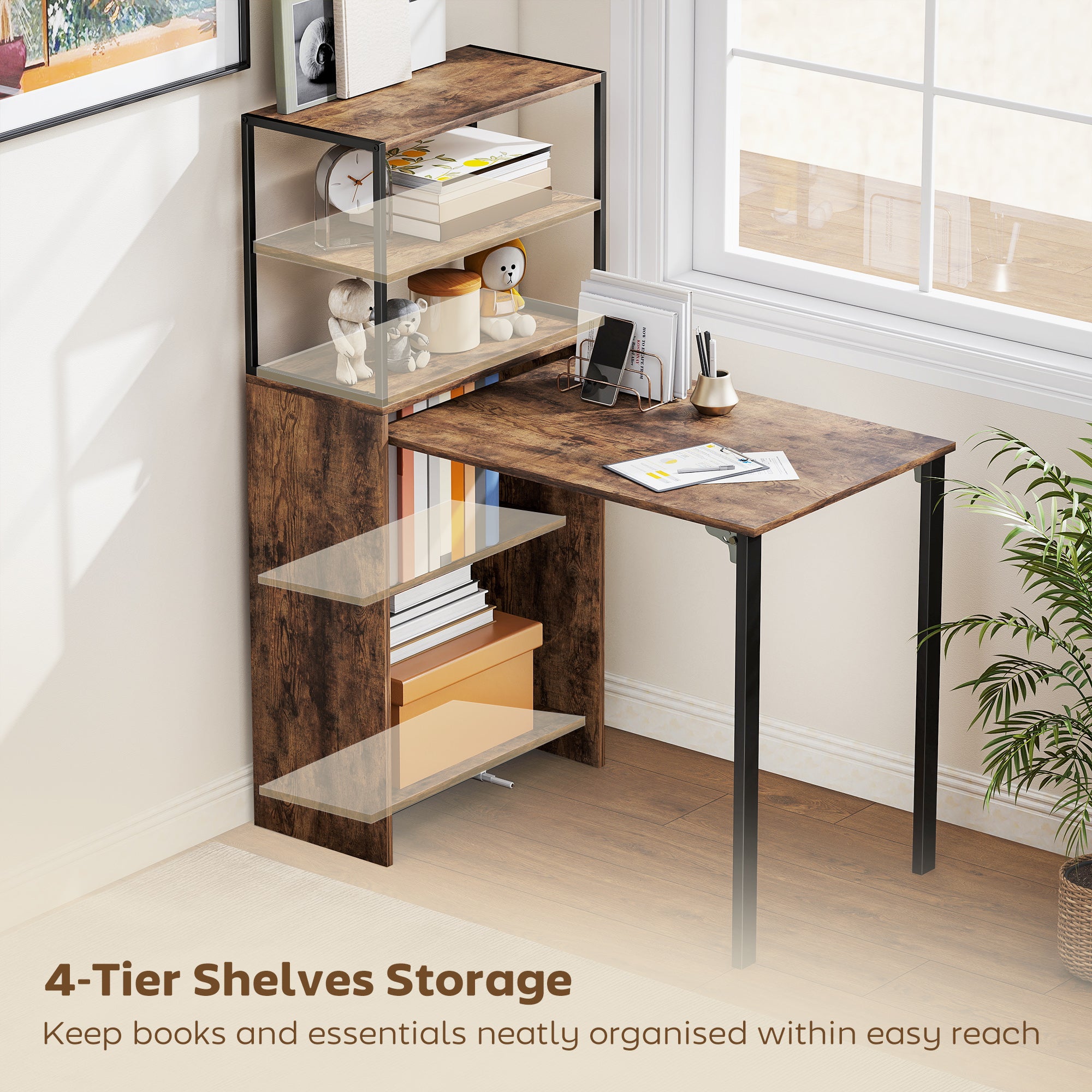 HOMCOM Folding Shelf and Work Table - Brown/Black