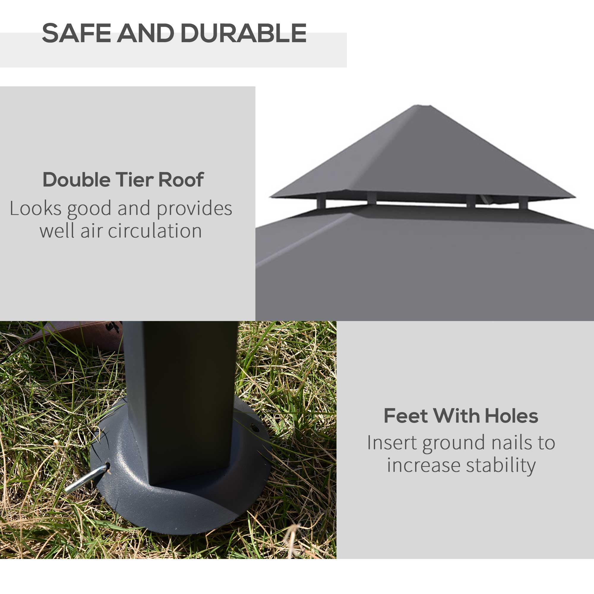 Outsunny 2.5M (8ft) New Double-Tier BBQ Gazebo Grill Canopy Barbecue Tent Shelter Patio Deck Cover - Grey - North Peak Garden Furniture