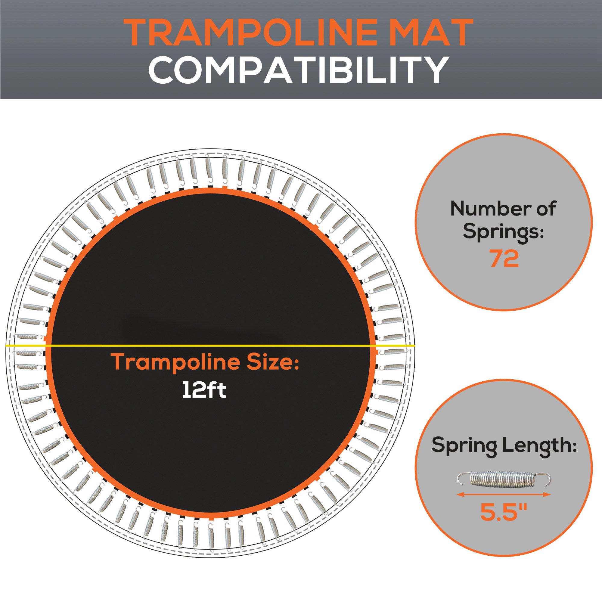 SPORTNOW Replacement Trampoline Mat with Spring Pull Tool, 72 V-Hooks, for 12ft Trampoline using 14cm Springs, Orange