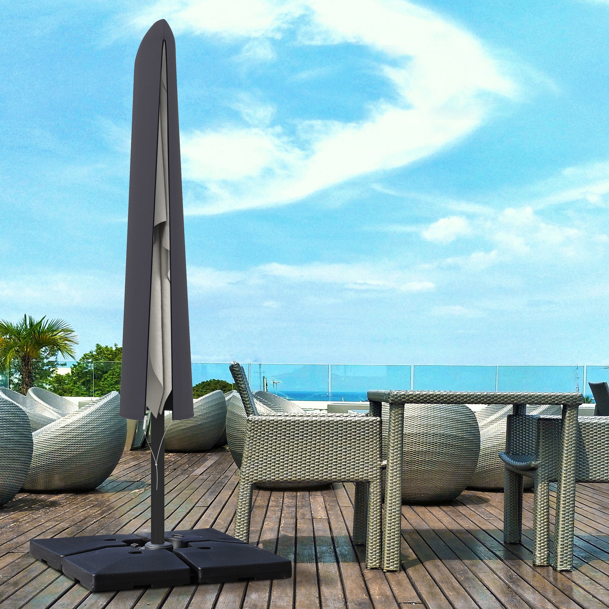 Outsunny Outdoor Cantilever Umbrella Cover Parasol with Rod, Zipper, Dark Grey - North Peak Garden Furniture