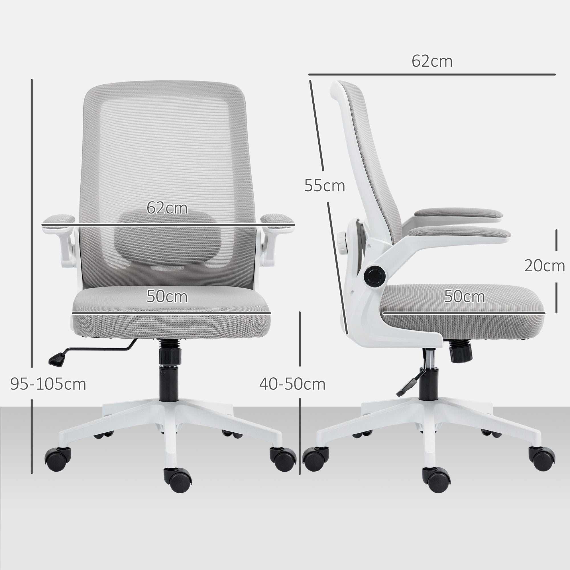 HOMCOM Mesh Back Adjustable Office Chair - Grey - North Peak Garden Furniture