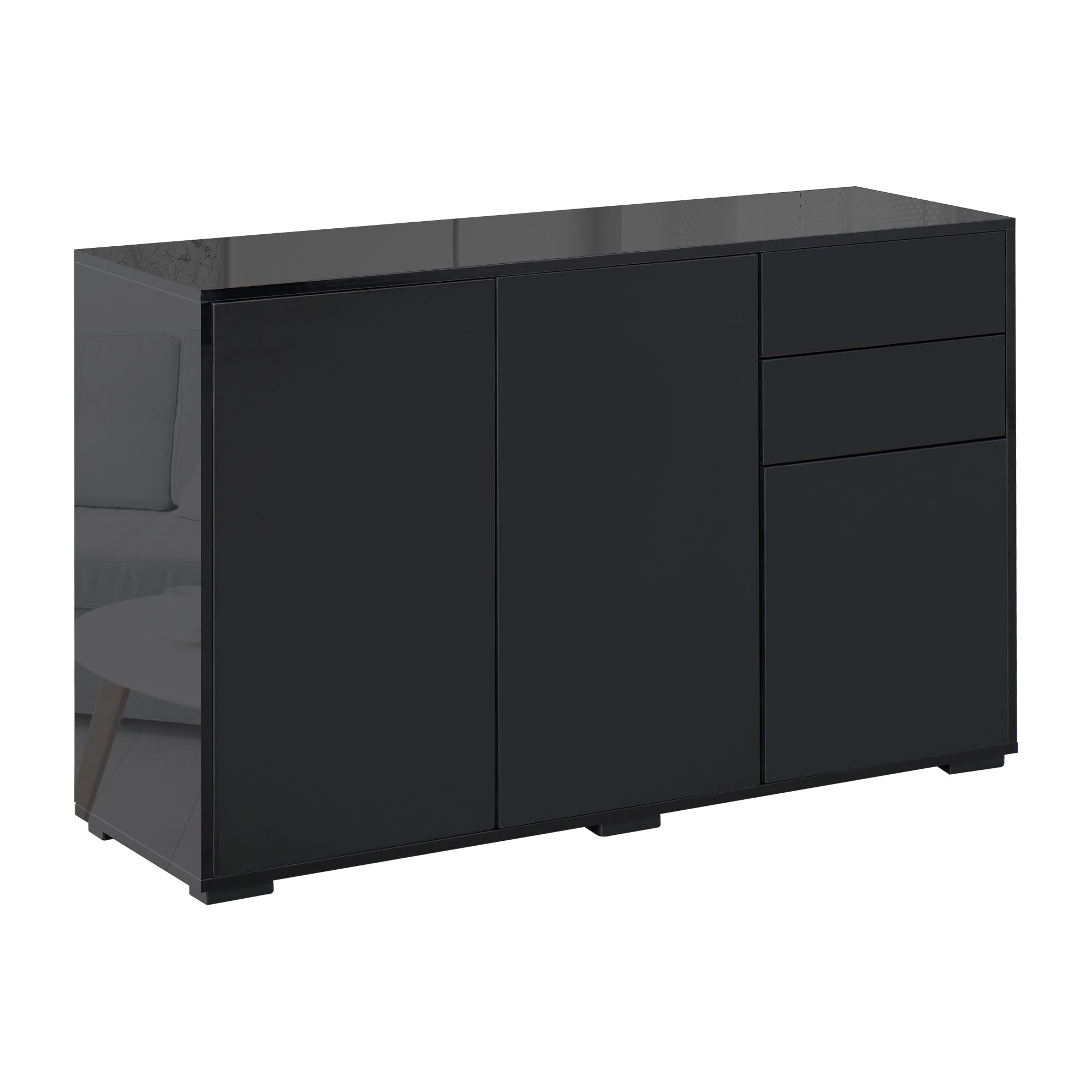 HOMCOM High Gloss Sideboard, Side Cabinet, Push-Open Design with 2 Drawer for Living Room, Bedroom, Black