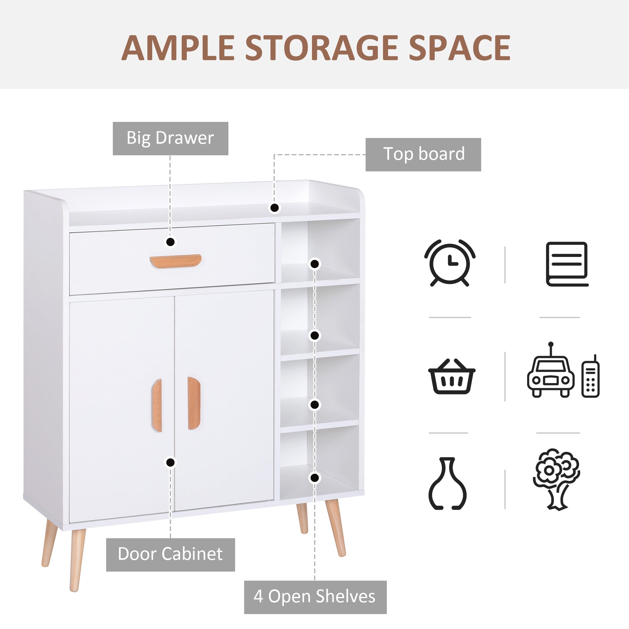 HOMCOM Sideboard, Side Cabinet, Floor Cupboard with Storage Drawer for Hallway, Kitchen, Bedroom, Living Room, White - North Peak Garden Furniture