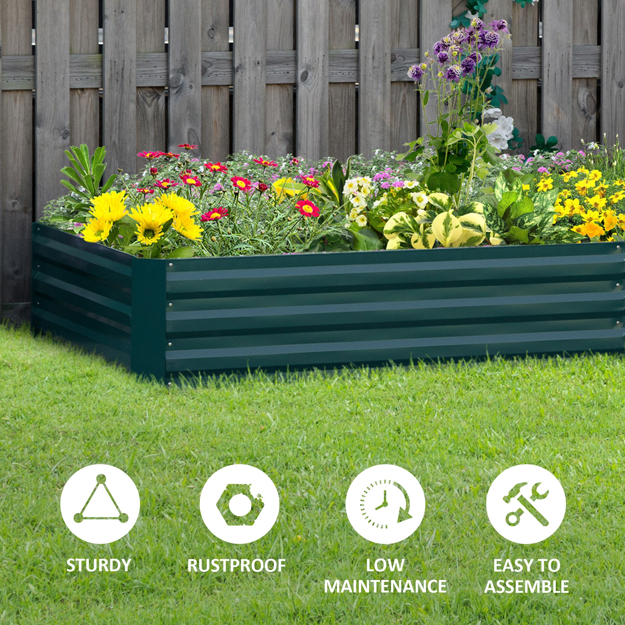 Outsunny Metal Raised Garden Bed Planter Box Outdoor Planters for Growing Flowers, Herbs, Green, 241x90.5x30cm - North Peak Garden Furniture