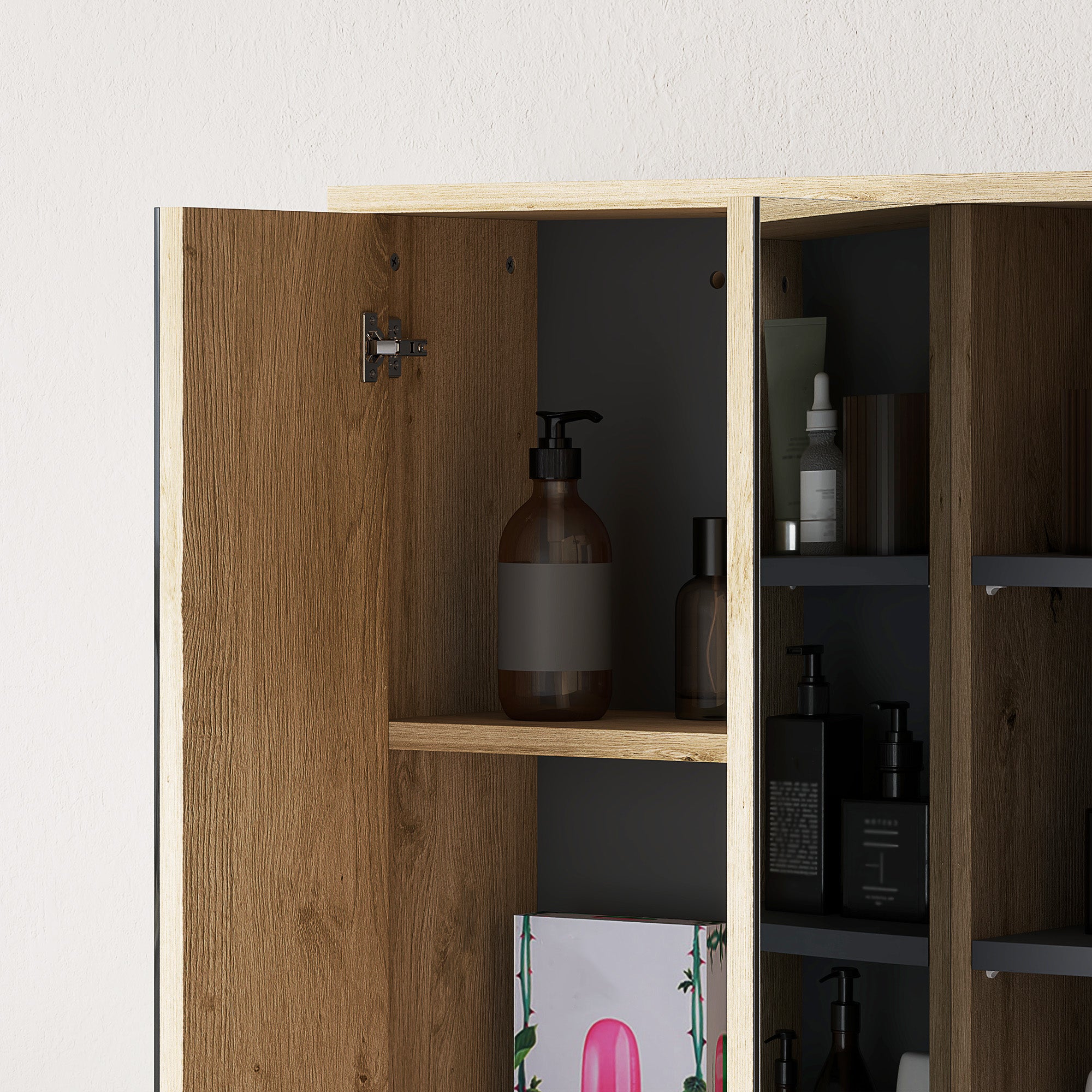 HOMCOM Five-Shelf Mirrored Bathroom Cabinet - Wood-Effect - North Peak Garden Furniture