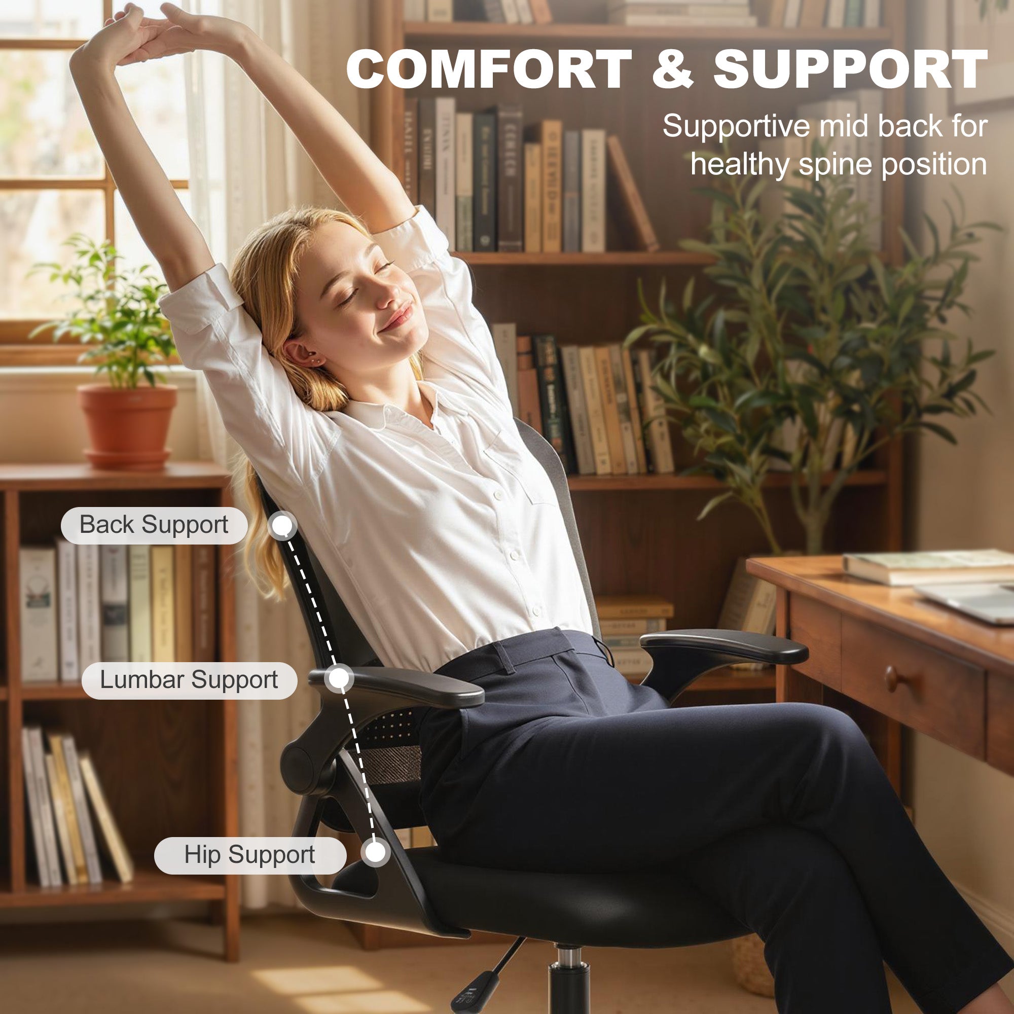 HOMCOM Painting Chair, Mesh Computer Desk Chair with Flip-up Armrests, Black