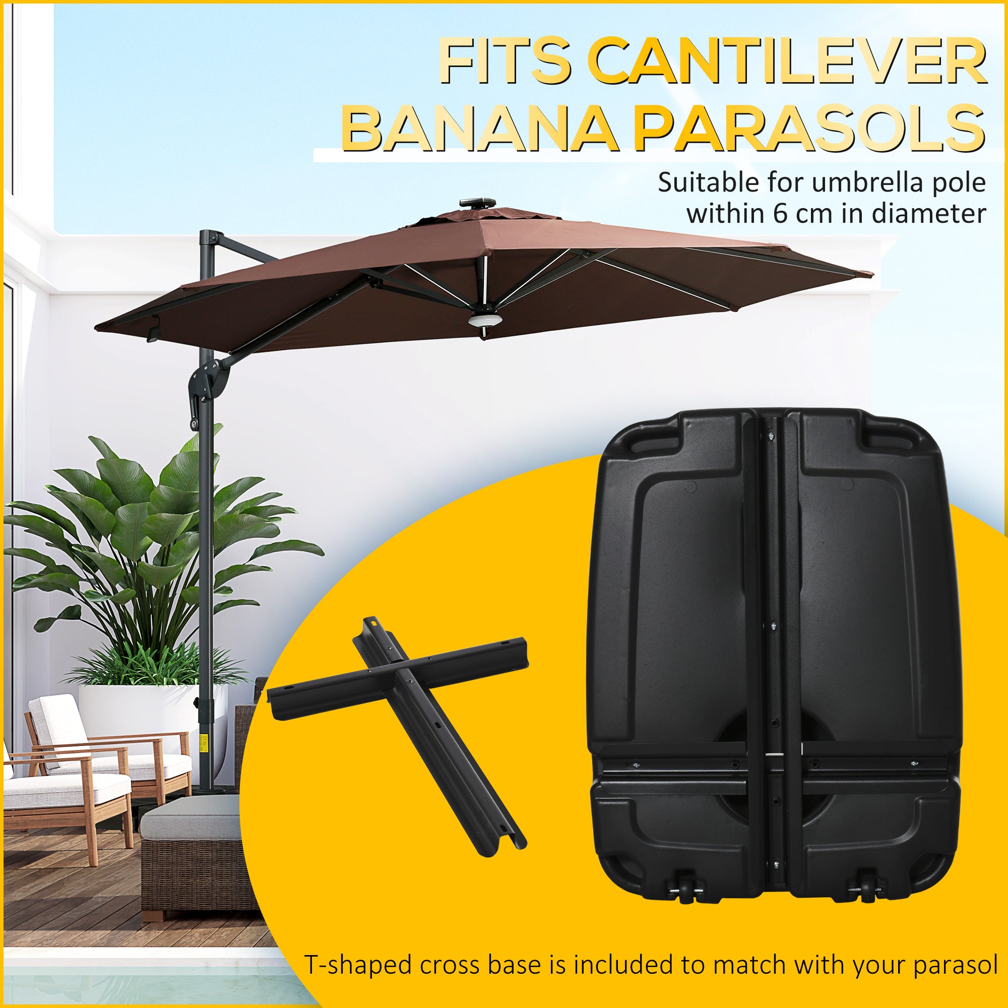 Outsunny Parasol Base, Water and Sand Filled, Up to 100kg, Portable Umbrella Stand Weights for Cantilever Banana Parasol with Wheels, Black