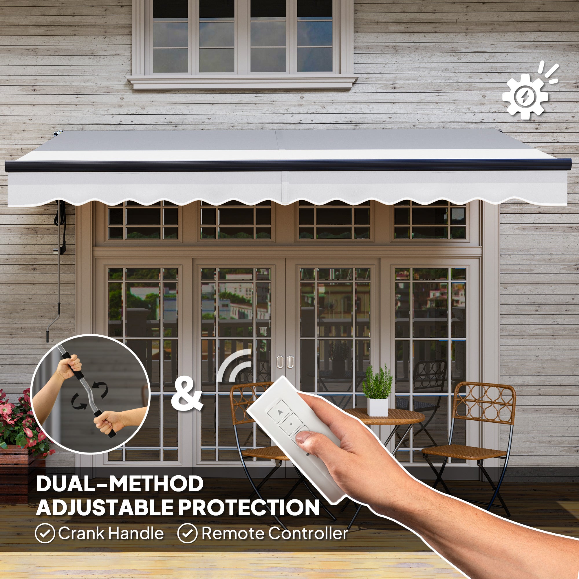 Outsunny 3.5 x 3(m) Electric Awning with Remote Controller, Aluminium Frame DIY Retractable Awning, UV30+ Sun Shade Canopy for Garden Patio Deck Door Window, Light Grey - North Peak Garden Furniture