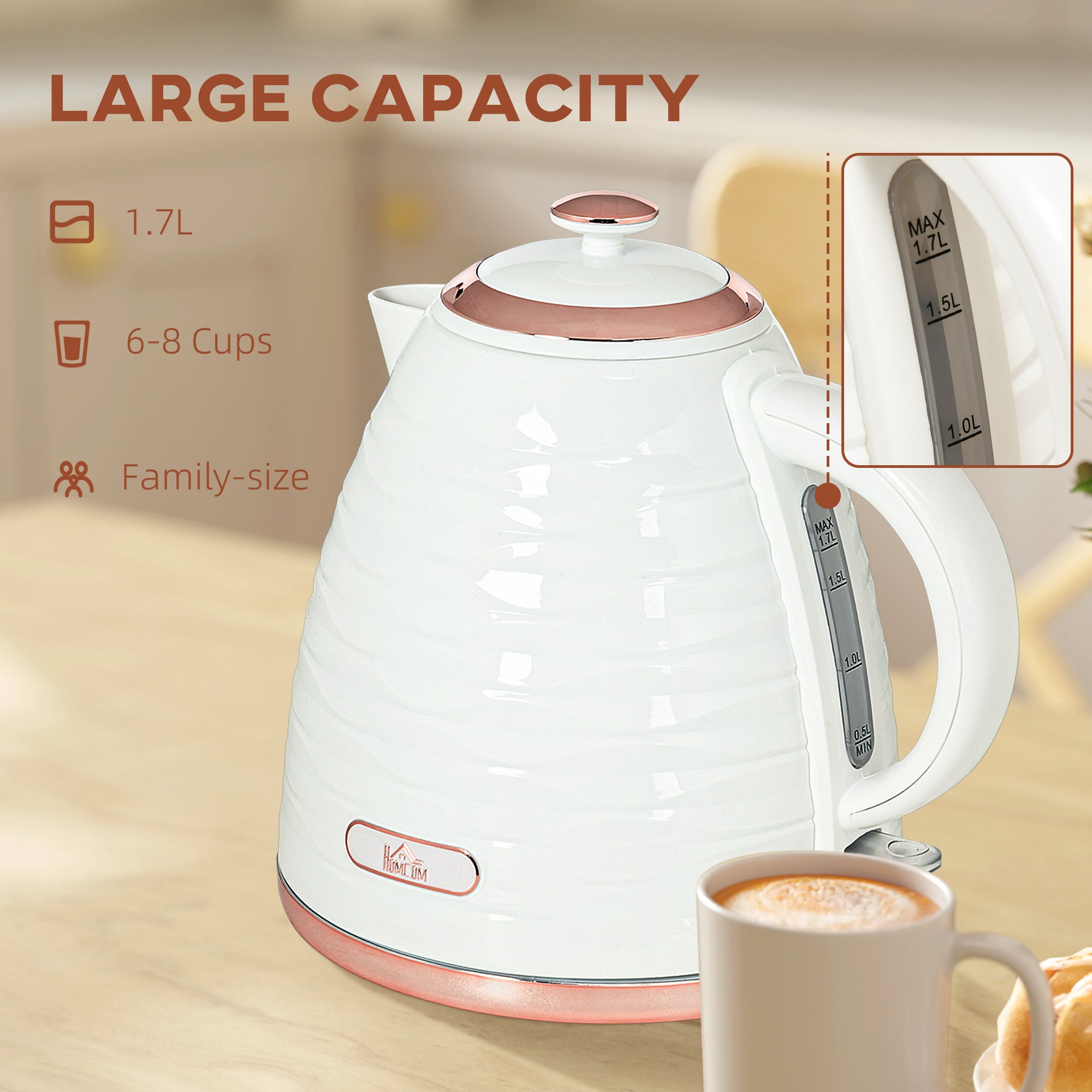 HOMCOM 3kW Rapid Boil Honeycomb Kettle - Cream - North Peak Garden Furniture