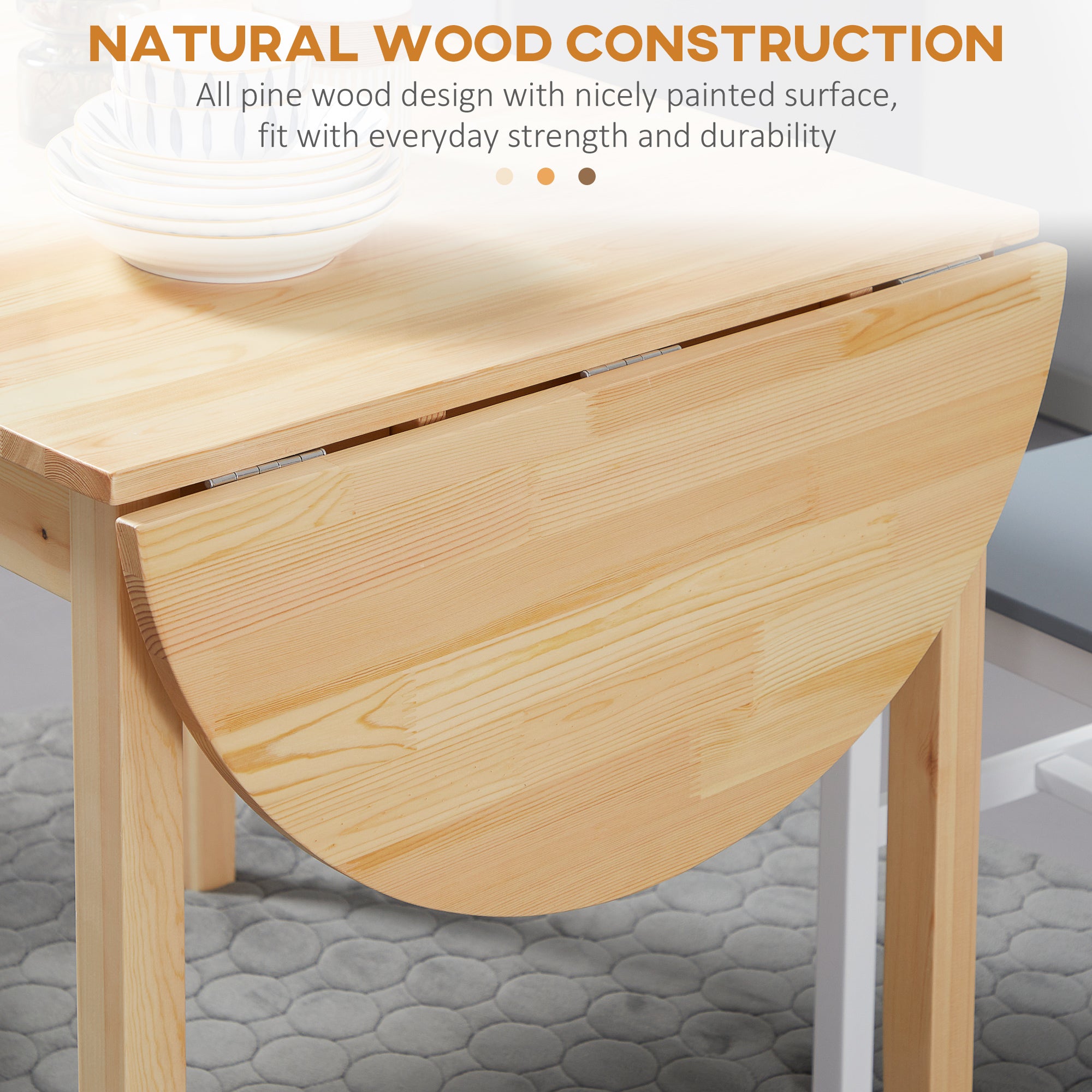 HOMCOM 4-6 Person Wooden Drop-Leaf Table - Natural Finish - North Peak Garden Furniture