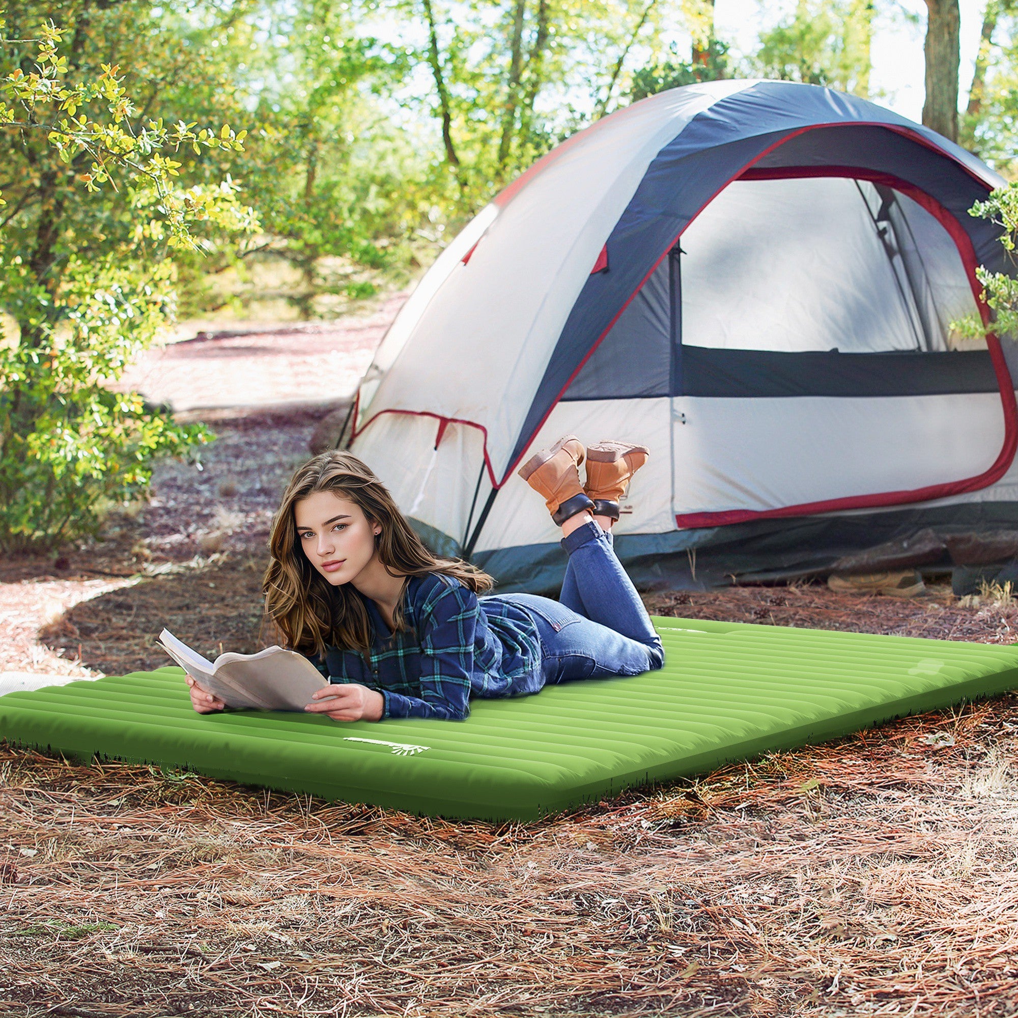 Outsunny 2 Person Camping Inflatable Mattress - Green - North Peak Garden Furniture