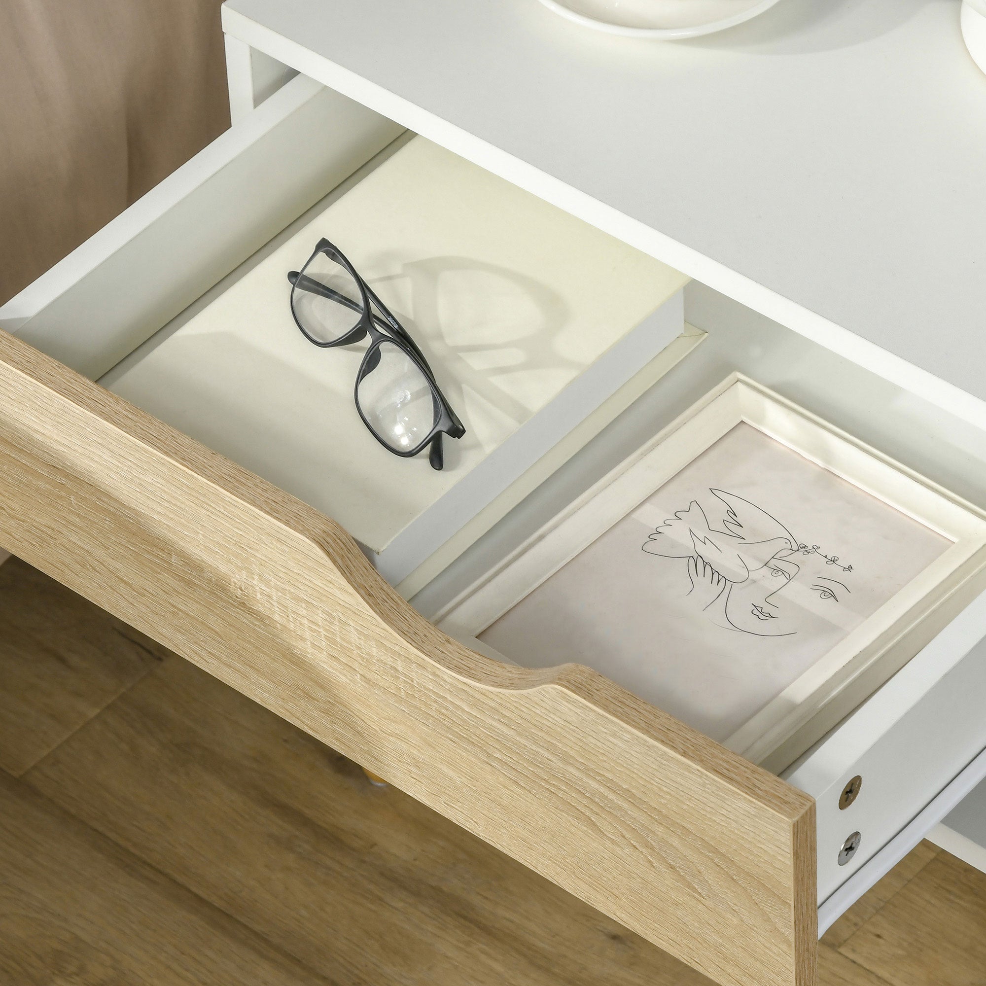 HOMCOM Bedside Table with Drawer and Shelf, Modern Nightstand, End Table for Bedroom, Living Room, Set of 2 - North Peak Garden Furniture