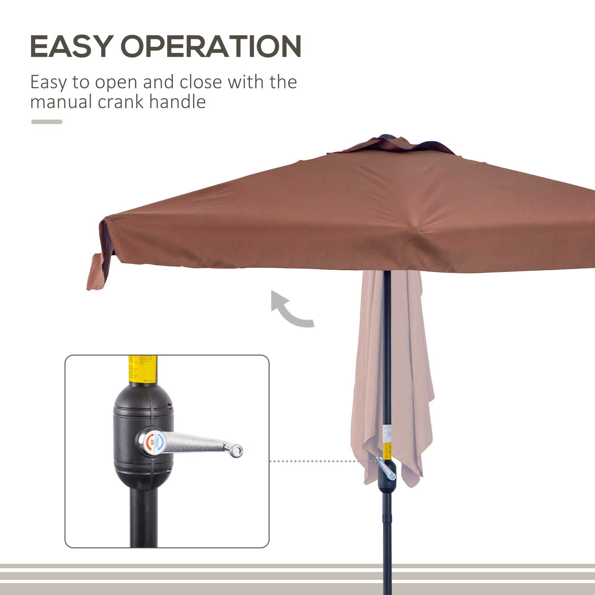Outsunny 2.3m Half-Square Parasol, for Balconies and Walls - Brown - North Peak Garden Furniture