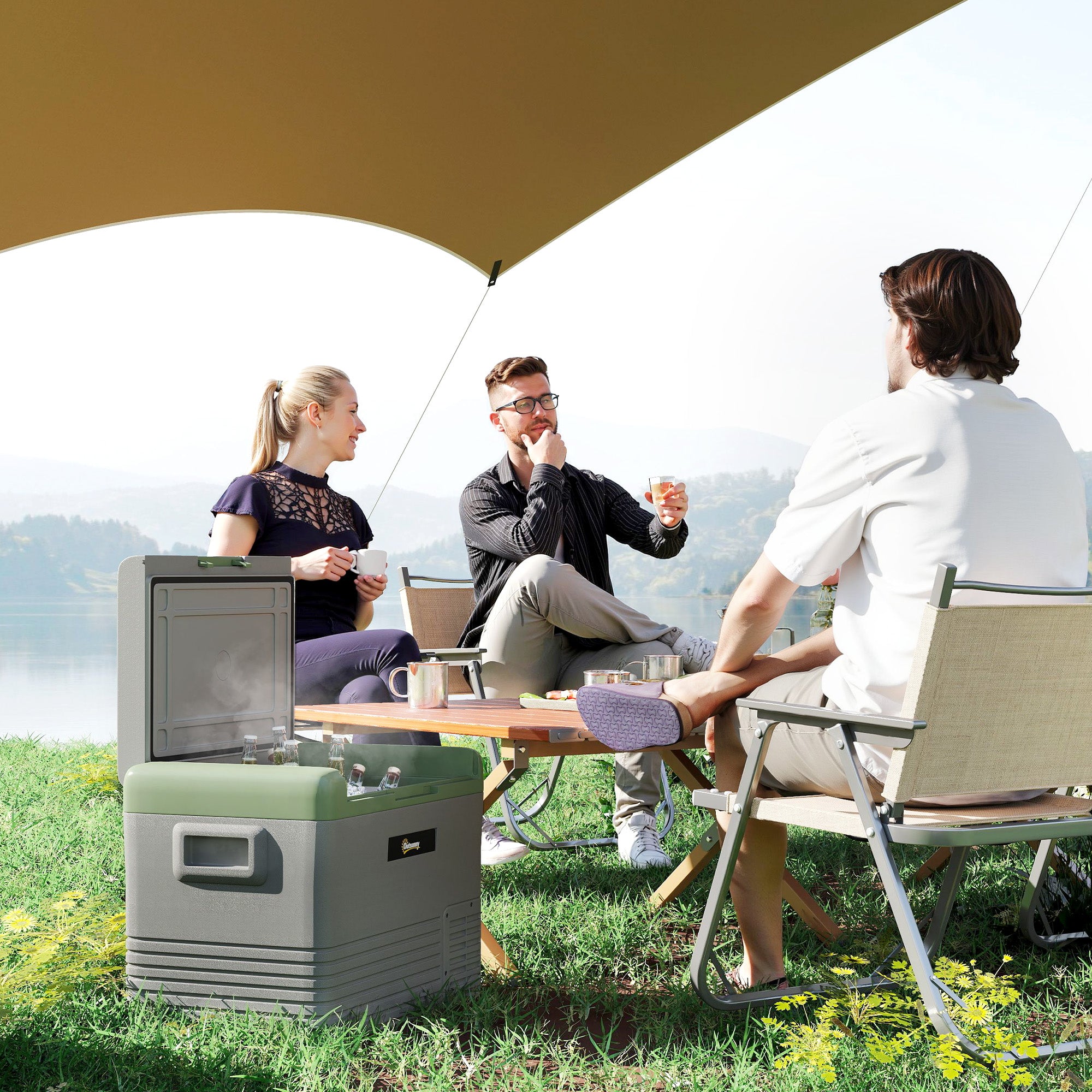 Outsunny 40L Portable Car Refrigerator - Light Green and Grey - North Peak Garden Furniture