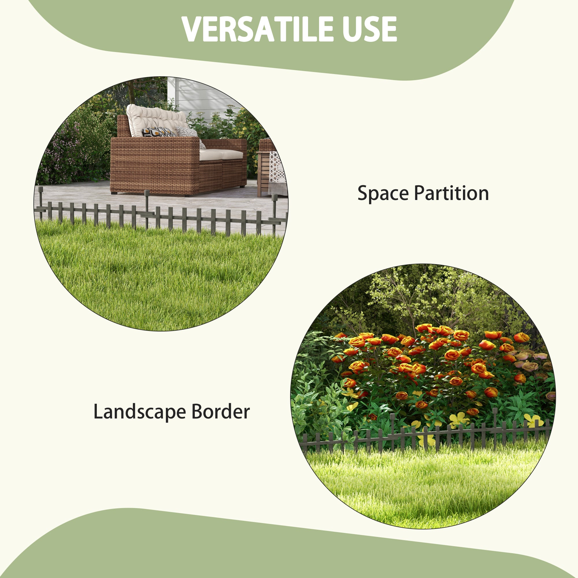Outsunny 4PCs Wooden Garden Fencing Landscape Edging, Grey - North Peak Garden Furniture