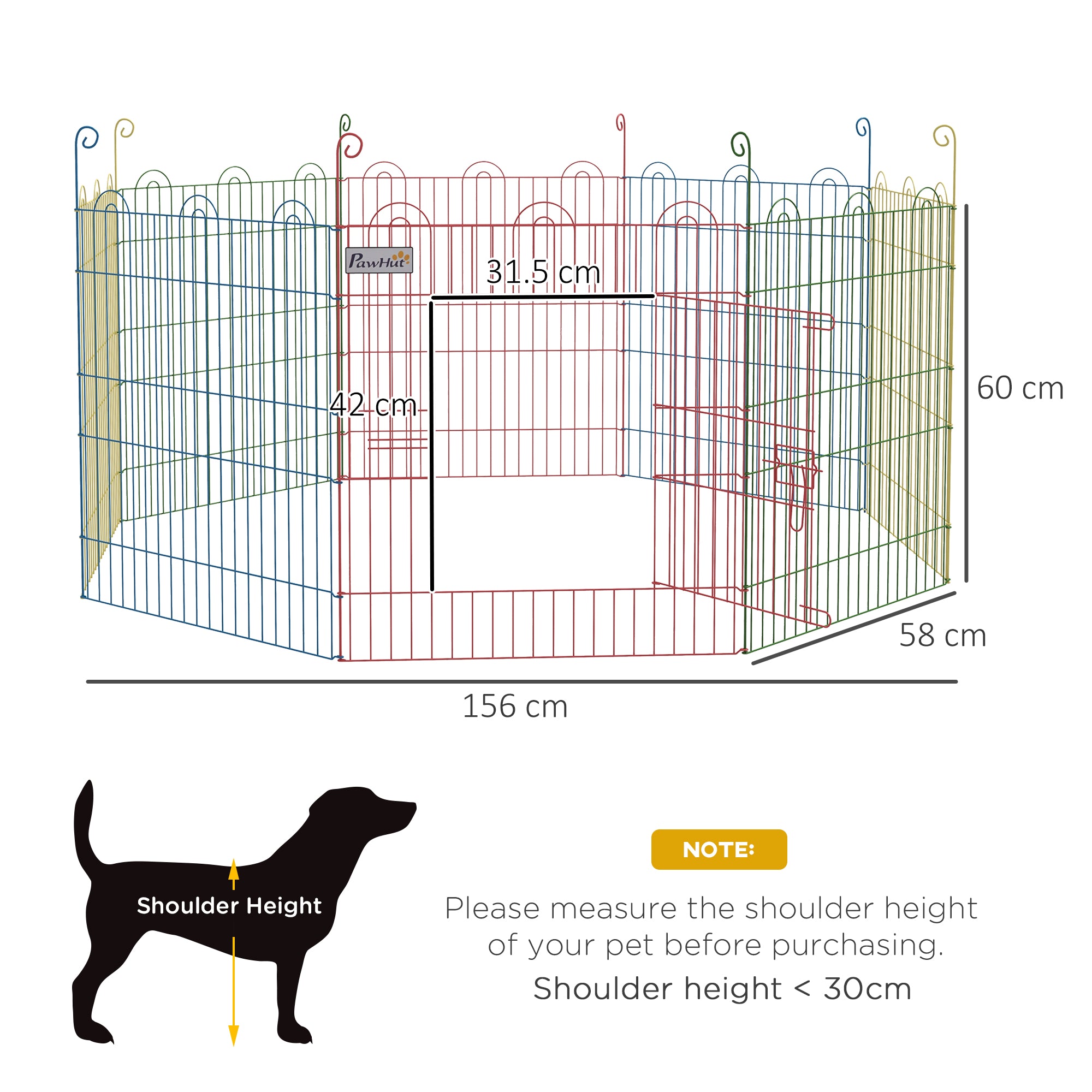 PawHut Pet Playpen Crate, with Eight Panels, Door, for Indoors and Outdoors, 60H x Φ156cm