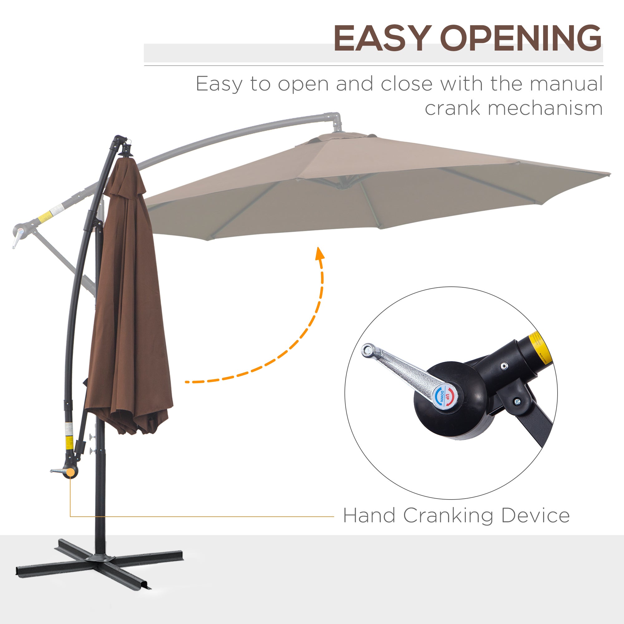 Outsunny 2.45m Overhanging Cantilever Parasol, with Cross Base - Brown - North Peak Garden Furniture