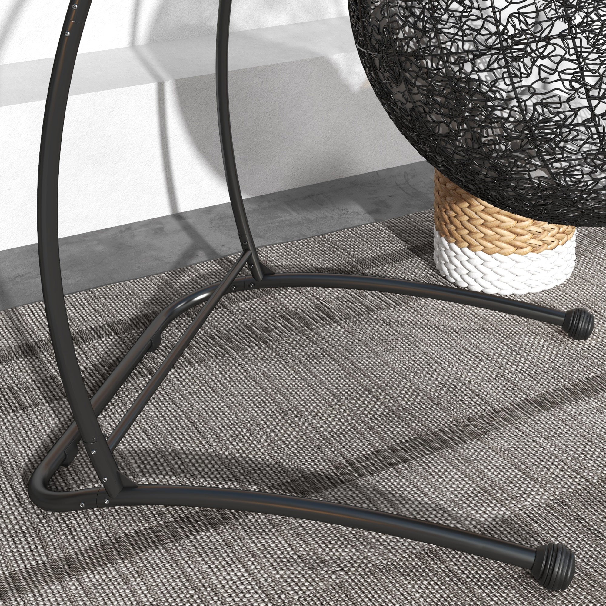 Outsunny Hammock Chair Stand, C Shape Hanging Heavy Duty Metal Frame Hammock Stand for Hanging Hammock Air Porch Swing Chair, Indoor & Outdoor Use, Black - North Peak Garden Furniture