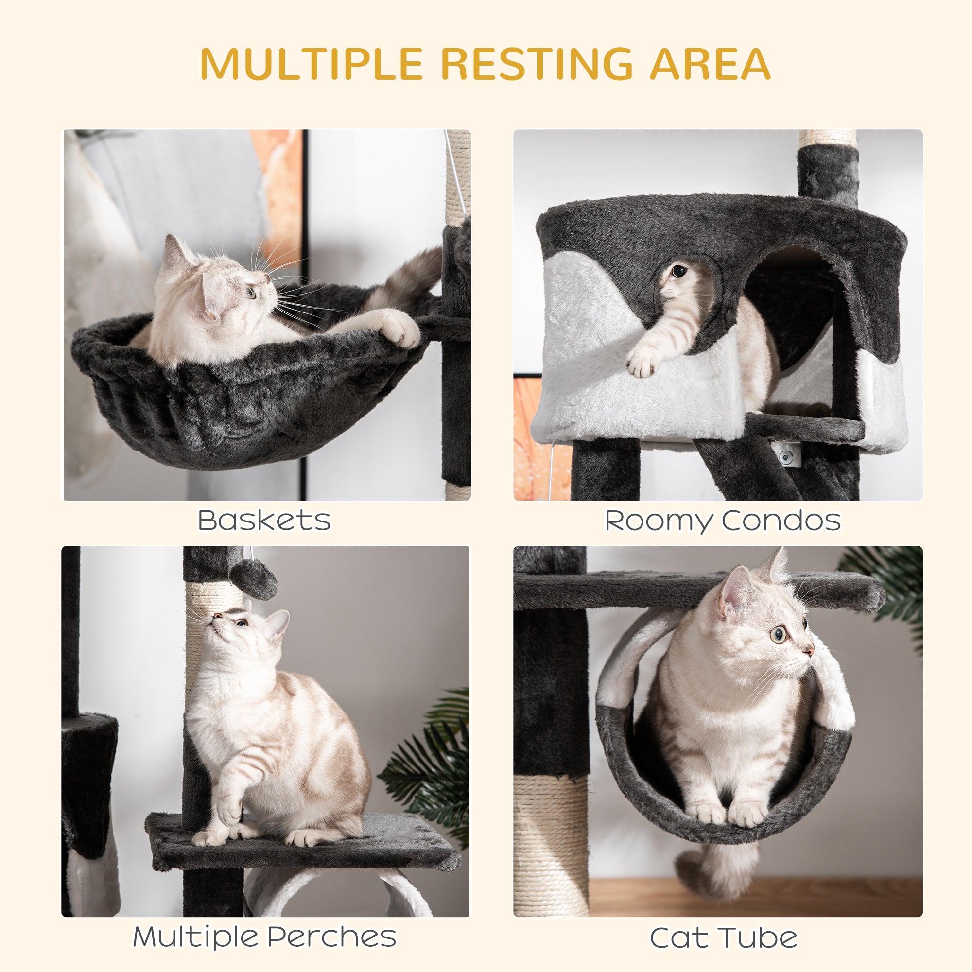 PawHut Floor-to-Ceiling Cat Tree for Indoor Cats, 240-260cm Adjustable Cat Tree - Dark grey - North Peak Garden Furniture