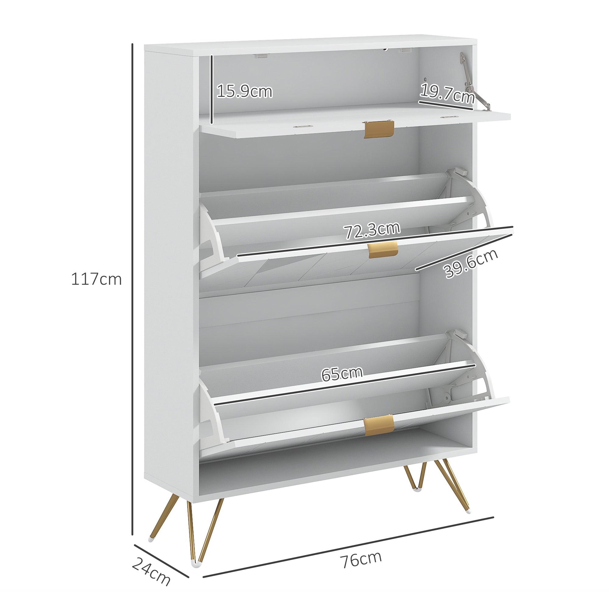 HOMCOM Two Flip Drawer Narrow Shoe Cabinet - White - North Peak Garden Furniture